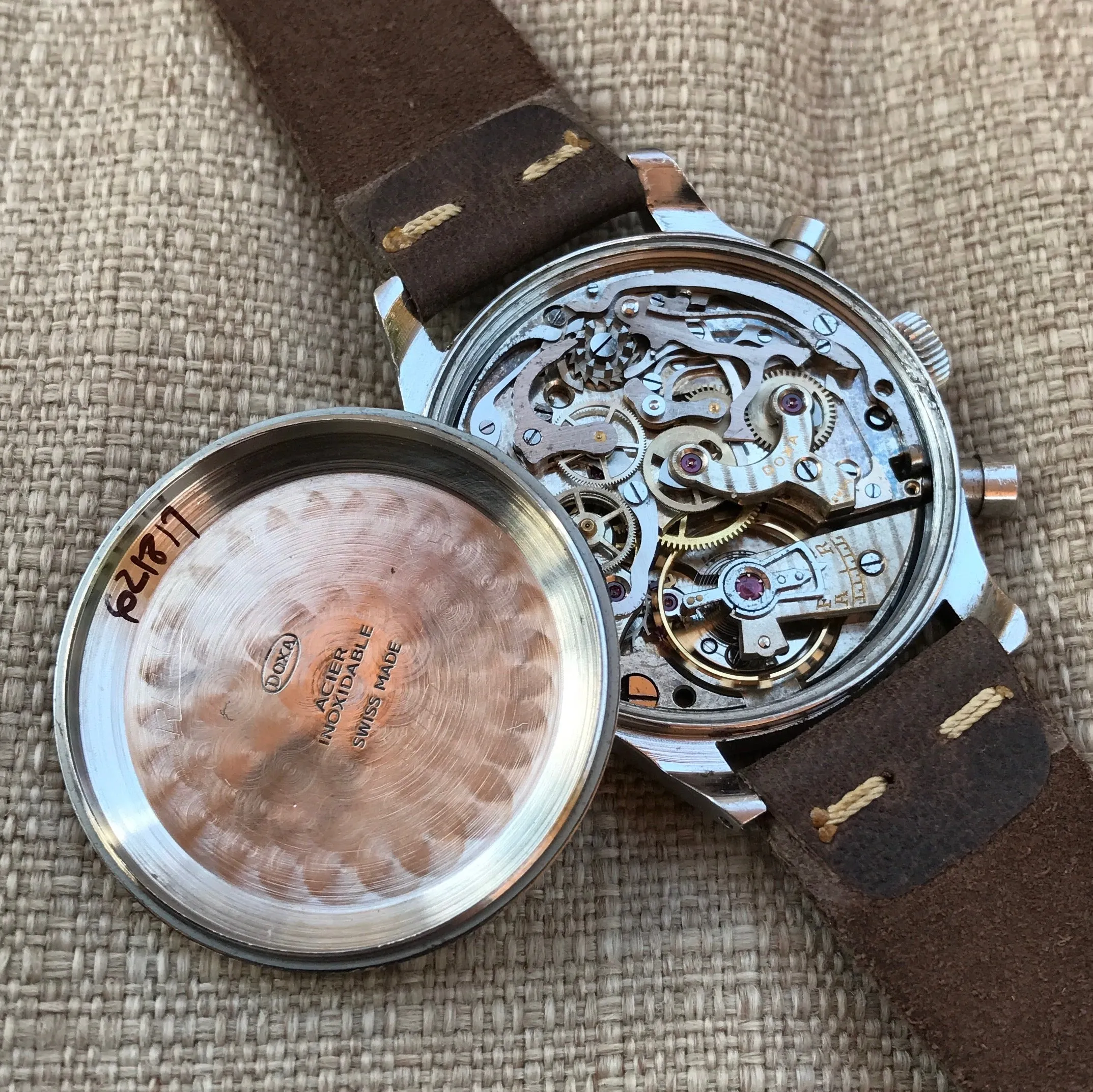 Vintage Doxa Spillman Case Stainless Steel Chronograph Manual 38mm Wristwatch