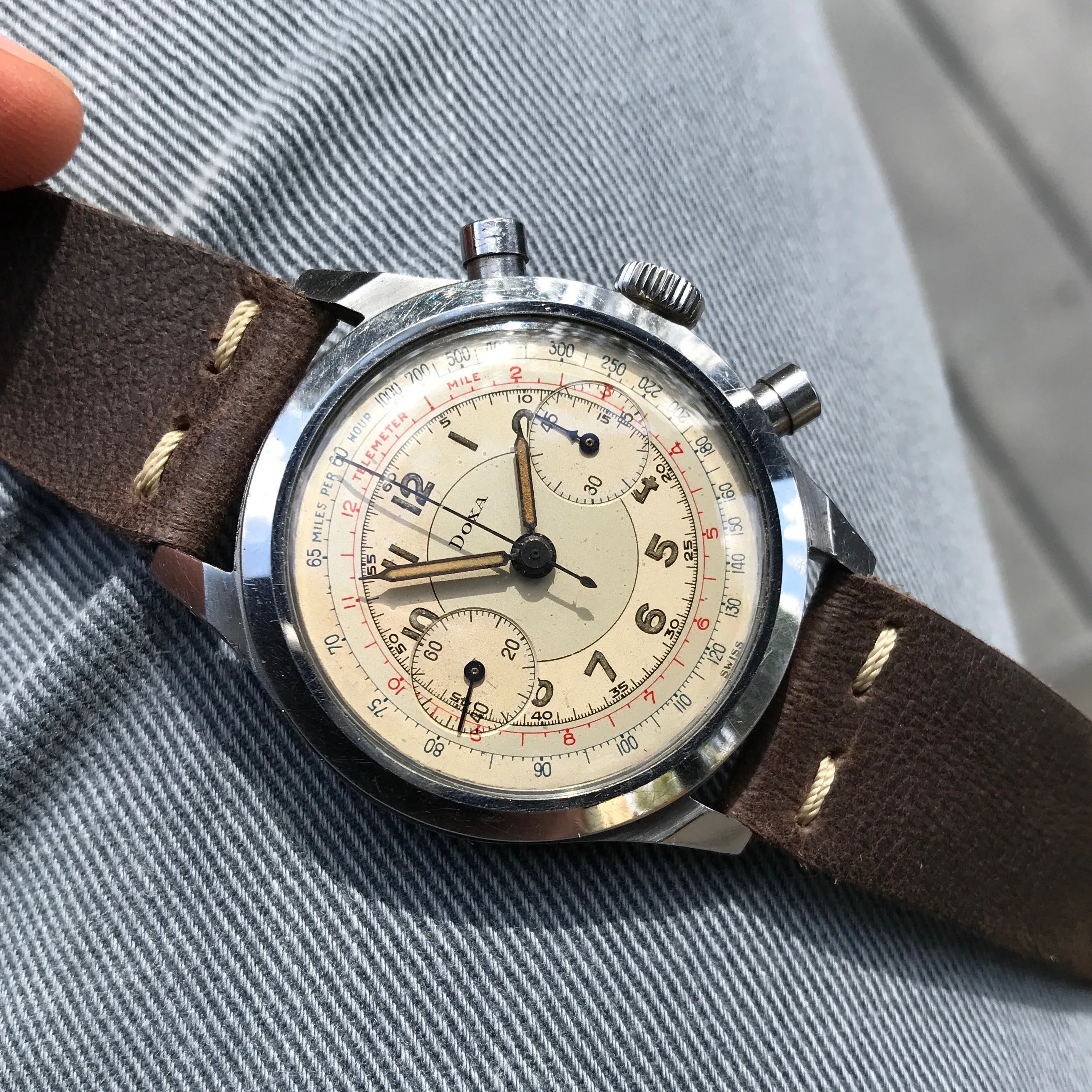 Vintage Doxa Spillman Case Stainless Steel Chronograph Manual 38mm Wristwatch