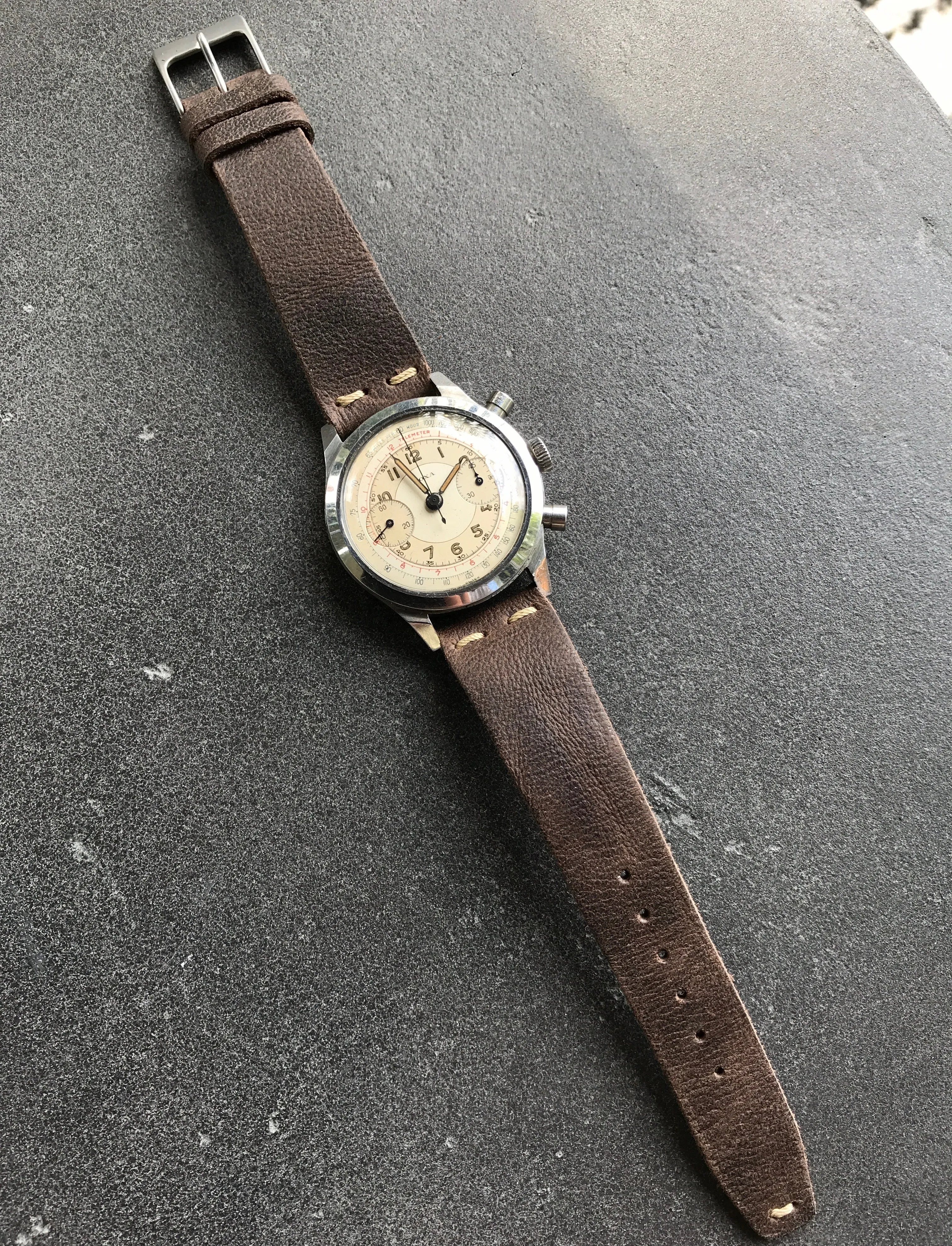 Vintage Doxa Spillman Case Stainless Steel Chronograph Manual 38mm Wristwatch