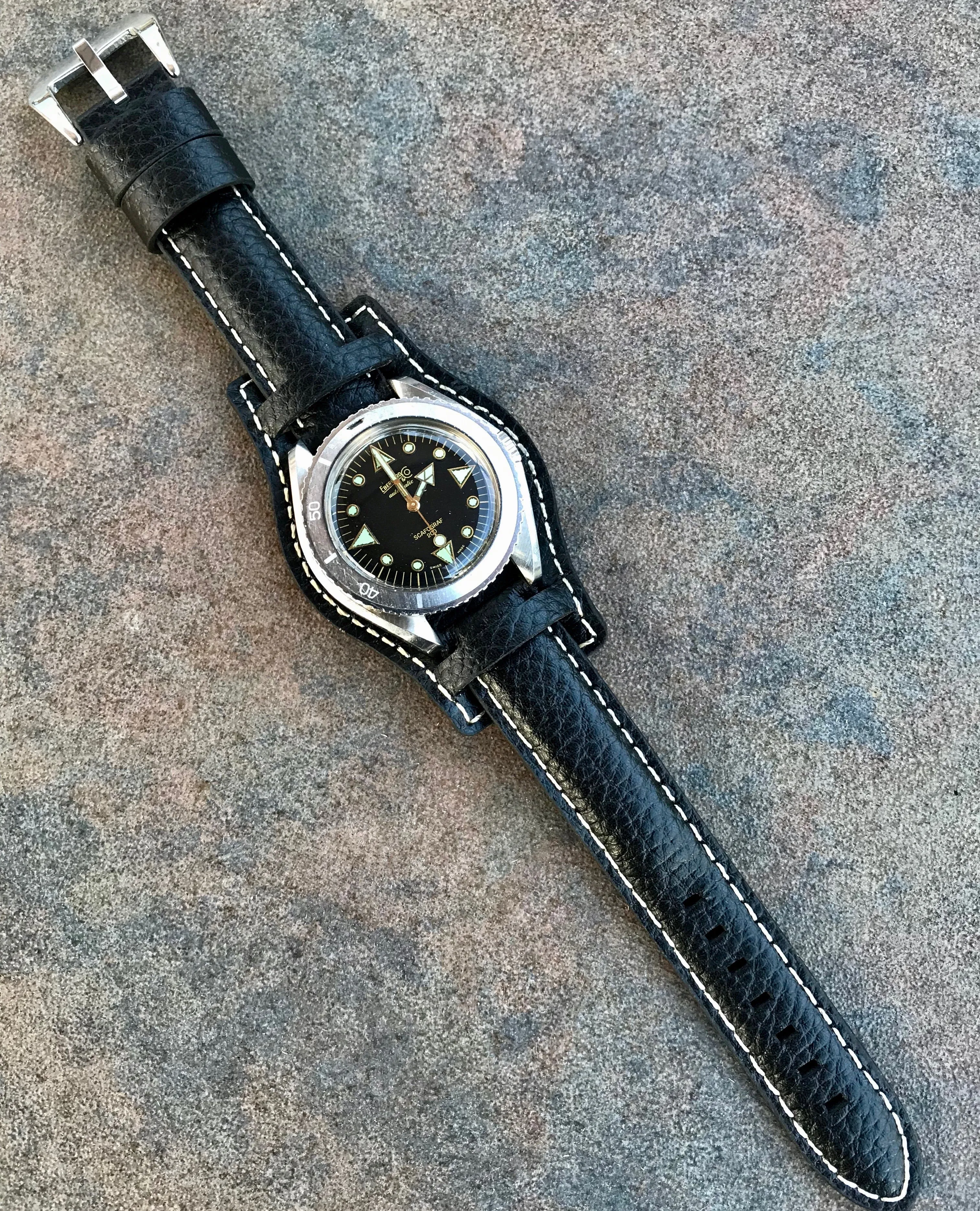 Vintage Eberhard & Co. Scafograf 200 Stainless Steel Divers Gilt Wristwatch