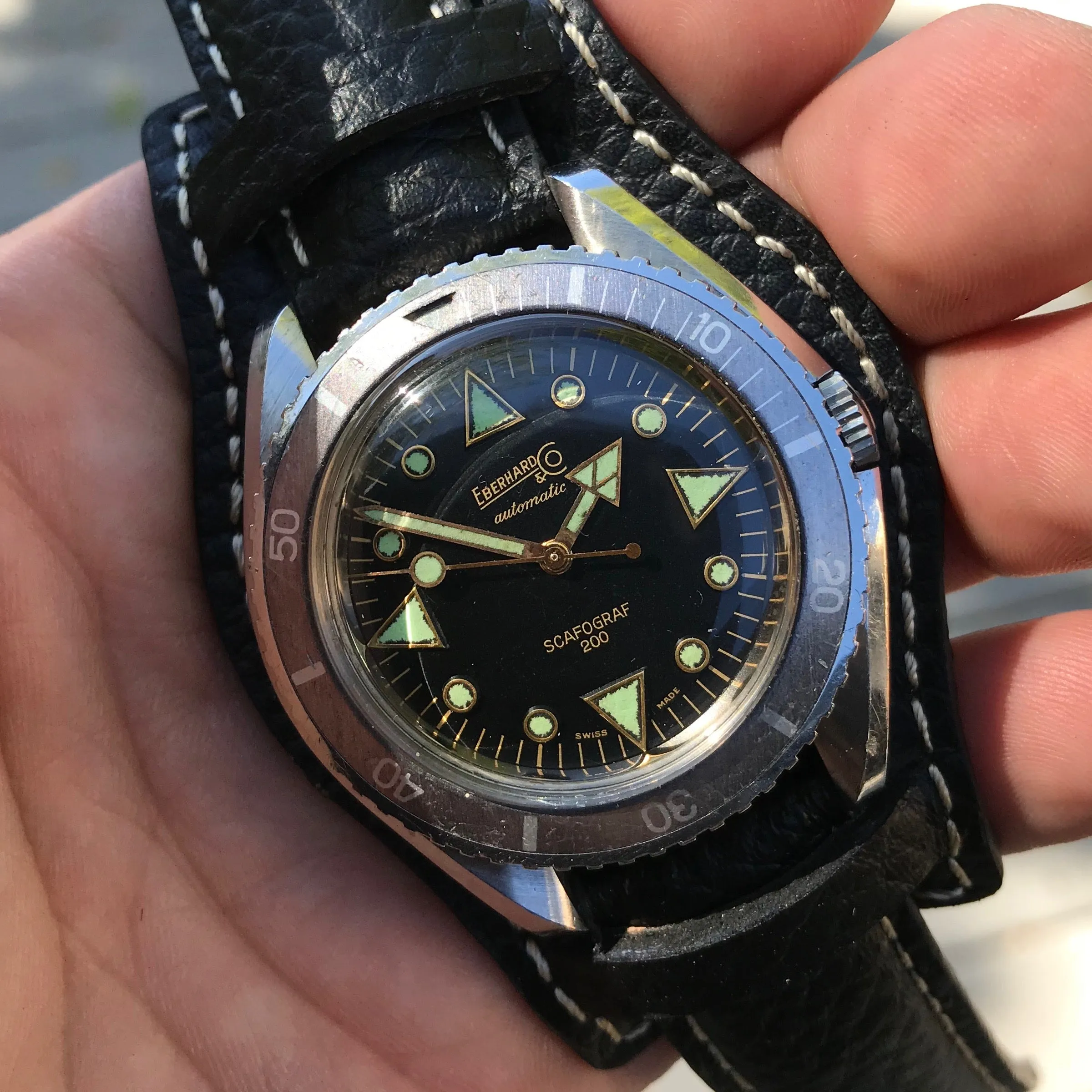 Vintage Eberhard & Co. Scafograf 200 Stainless Steel Divers Gilt Wristwatch