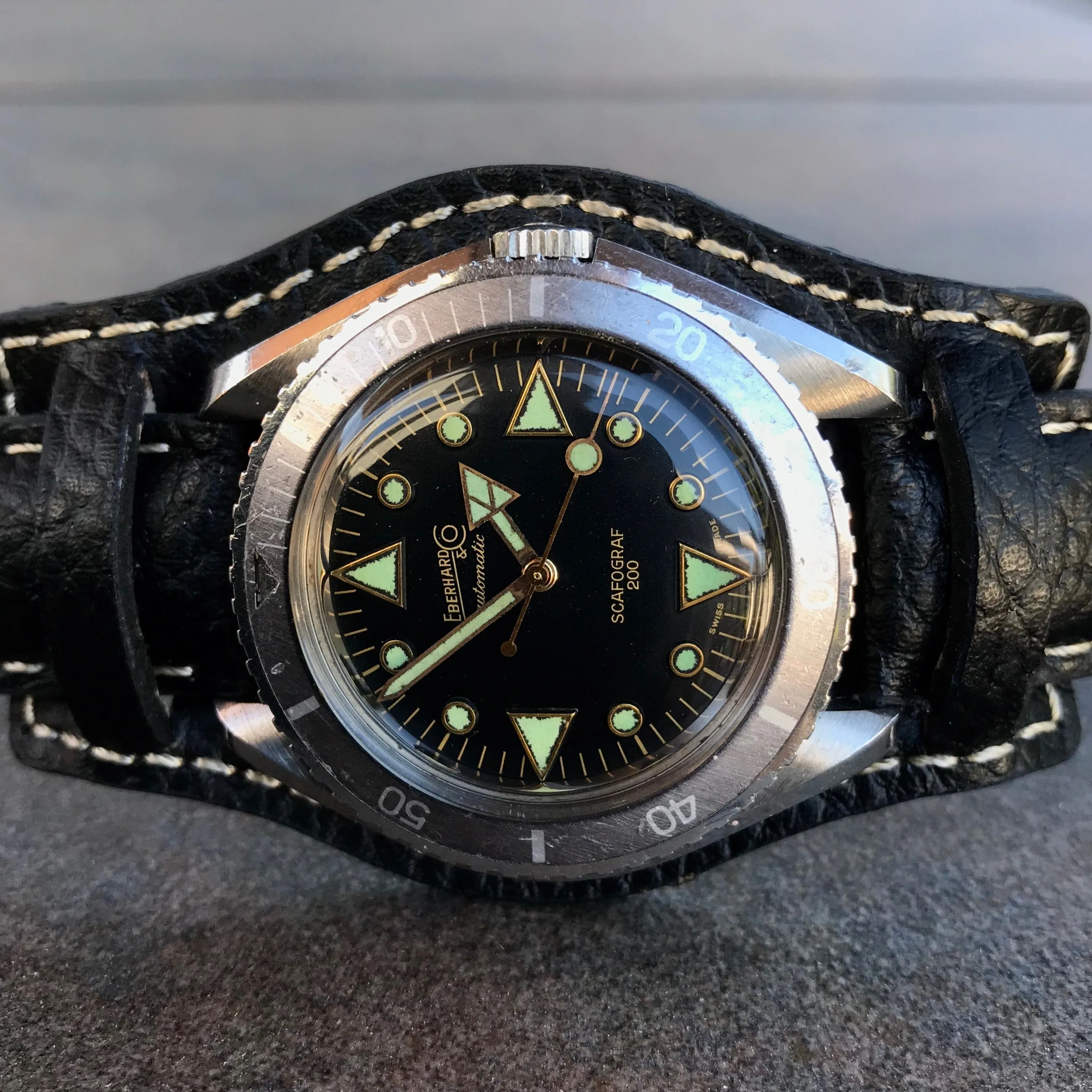 Vintage Eberhard & Co. Scafograf 200 Stainless Steel Divers Gilt Wristwatch