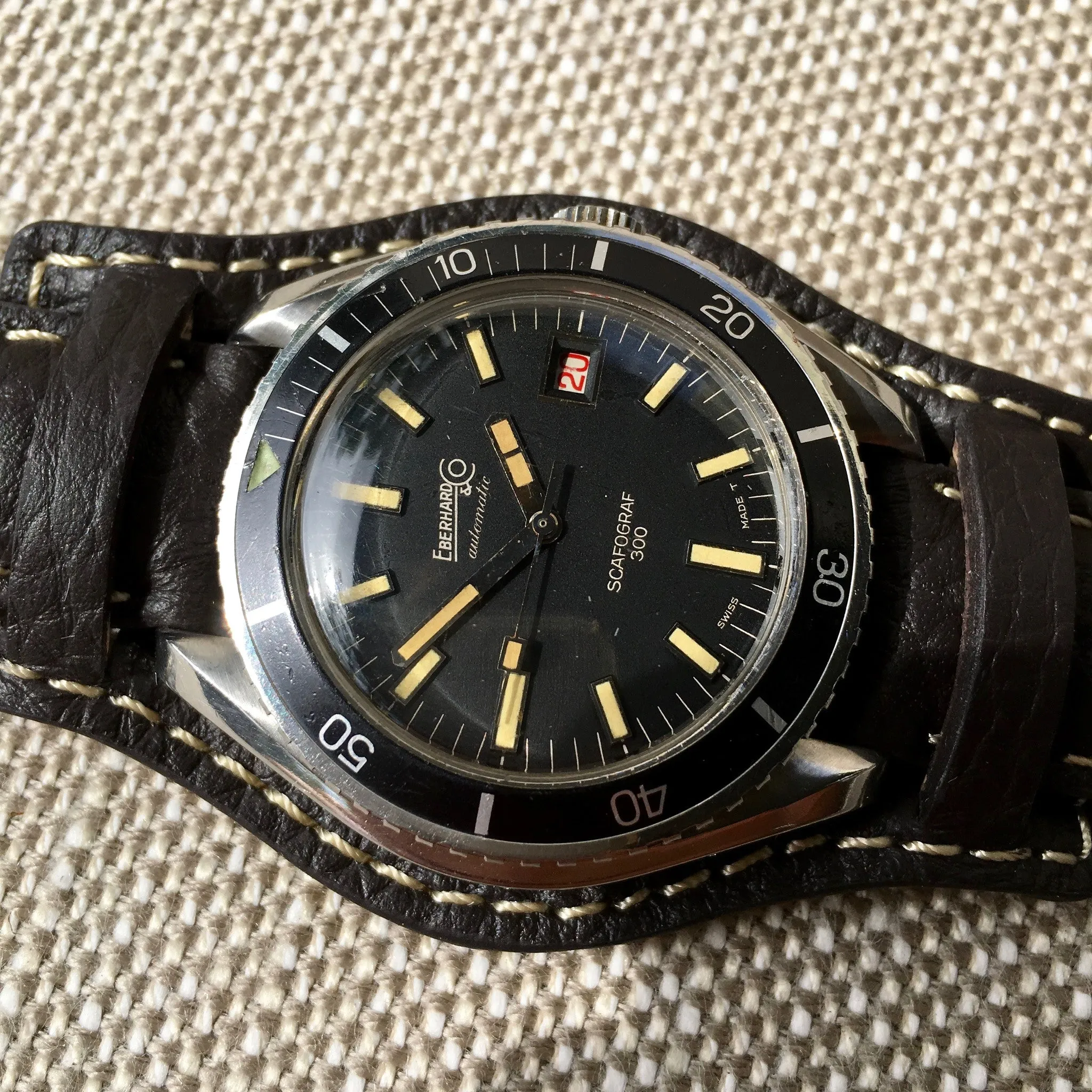 Vintage Eberhard & Co. Scafograf 300 Roulette Date Stainless Steel Watch