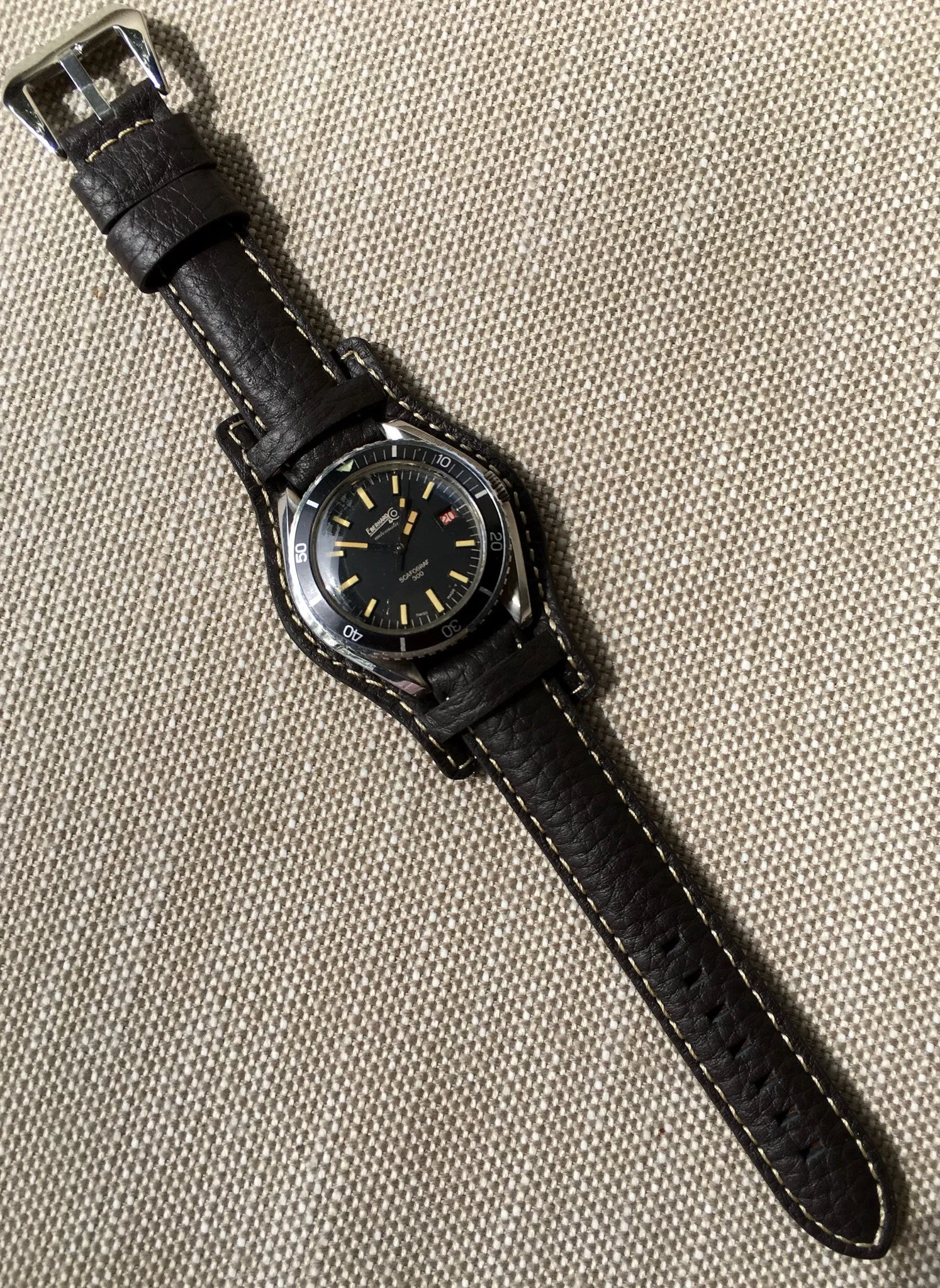 Vintage Eberhard & Co. Scafograf 300 Roulette Date Stainless Steel Watch