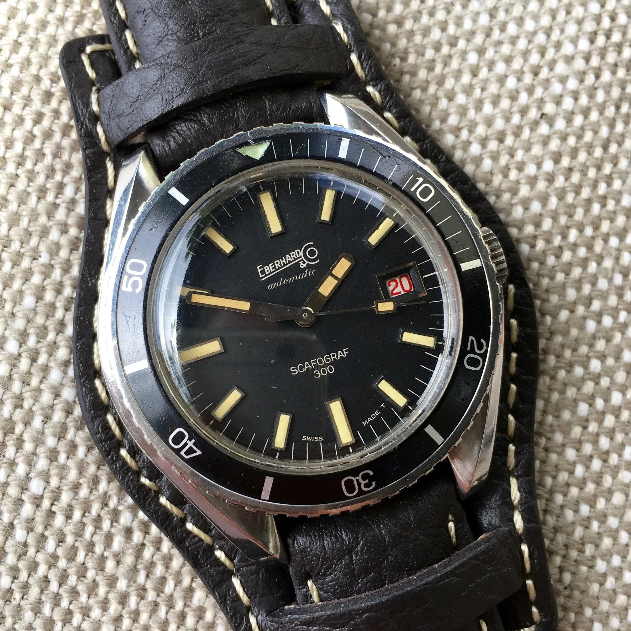 Vintage Eberhard & Co. Scafograf 300 Roulette Date Stainless Steel Watch
