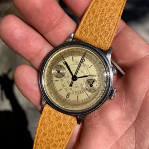 Vintage Eberhard & Co Single Button Steel Chronograph 40mm Oversized Wristwatch Circa 1940's