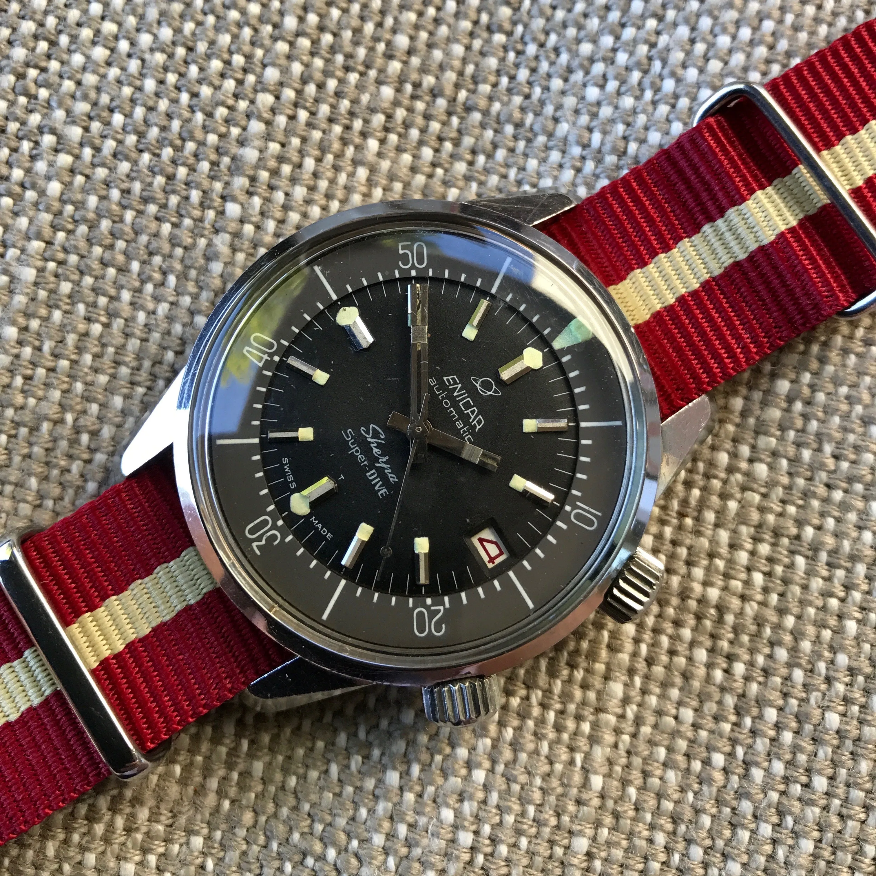 Vintage Enicar Sherpa Super Dive 2342 Polish Military Stainless Steel Automatic Compressor Wristwatch 1960's
