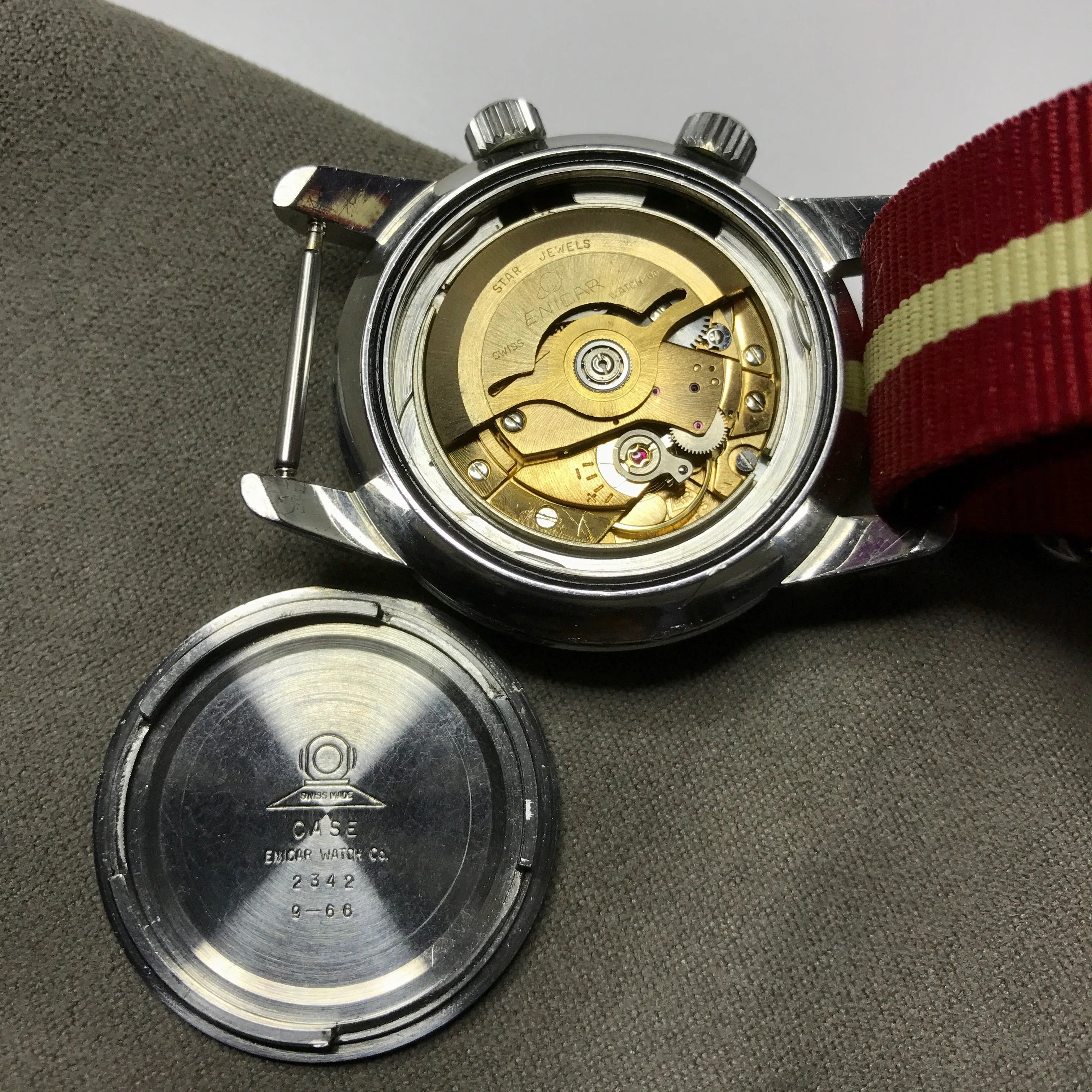 Vintage Enicar Sherpa Super Dive 2342 Polish Military Stainless Steel Automatic Compressor Wristwatch 1960's