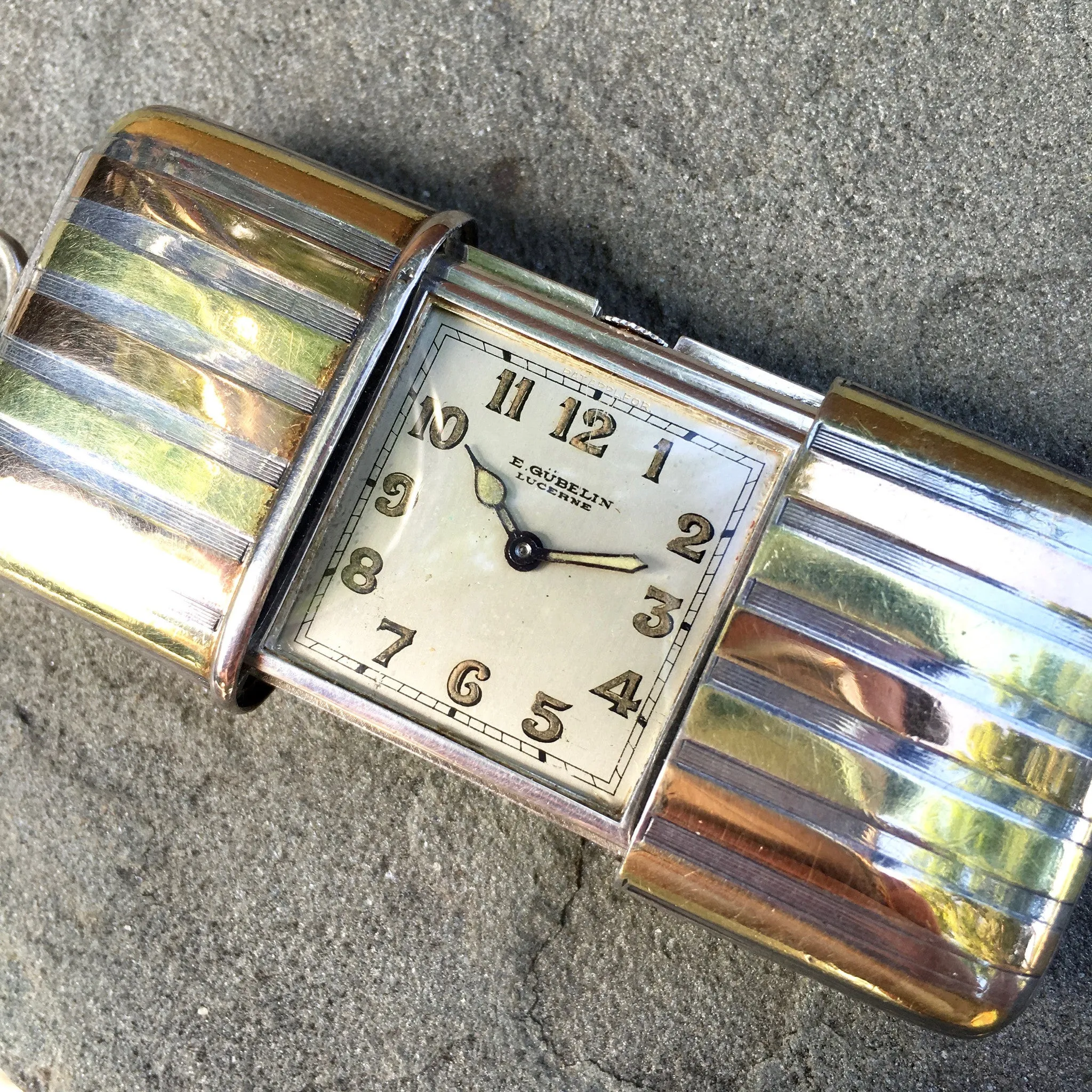 Vintage Ermeto Gubelin Pullman Pink Yellow Gold and Silver Pocket Purse Watch