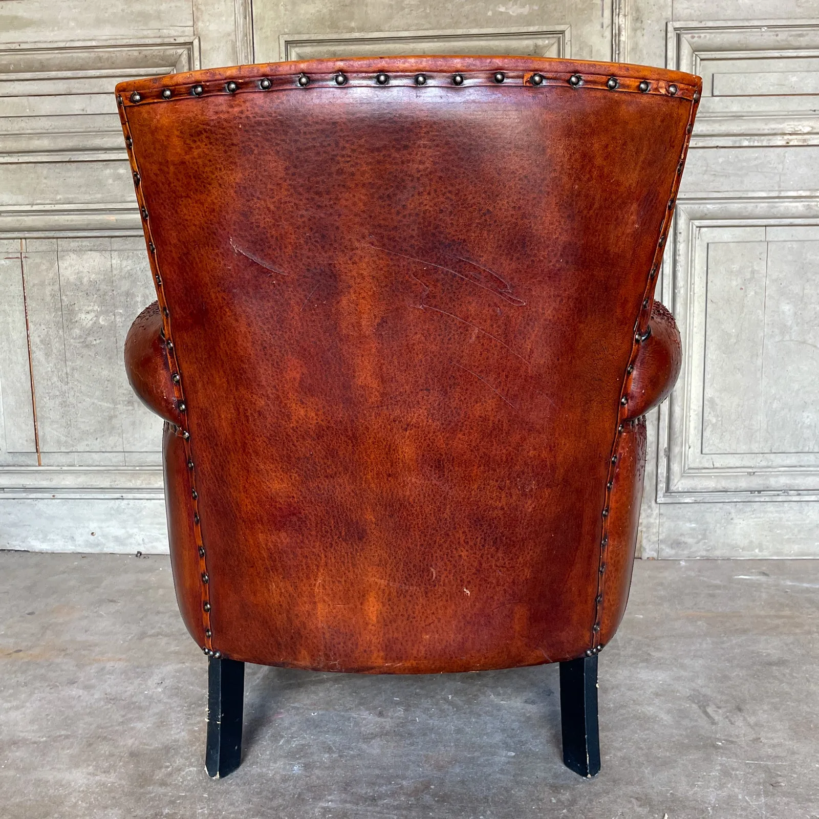 Vintage European Leather Club Chair with Brass Nailhead Detail