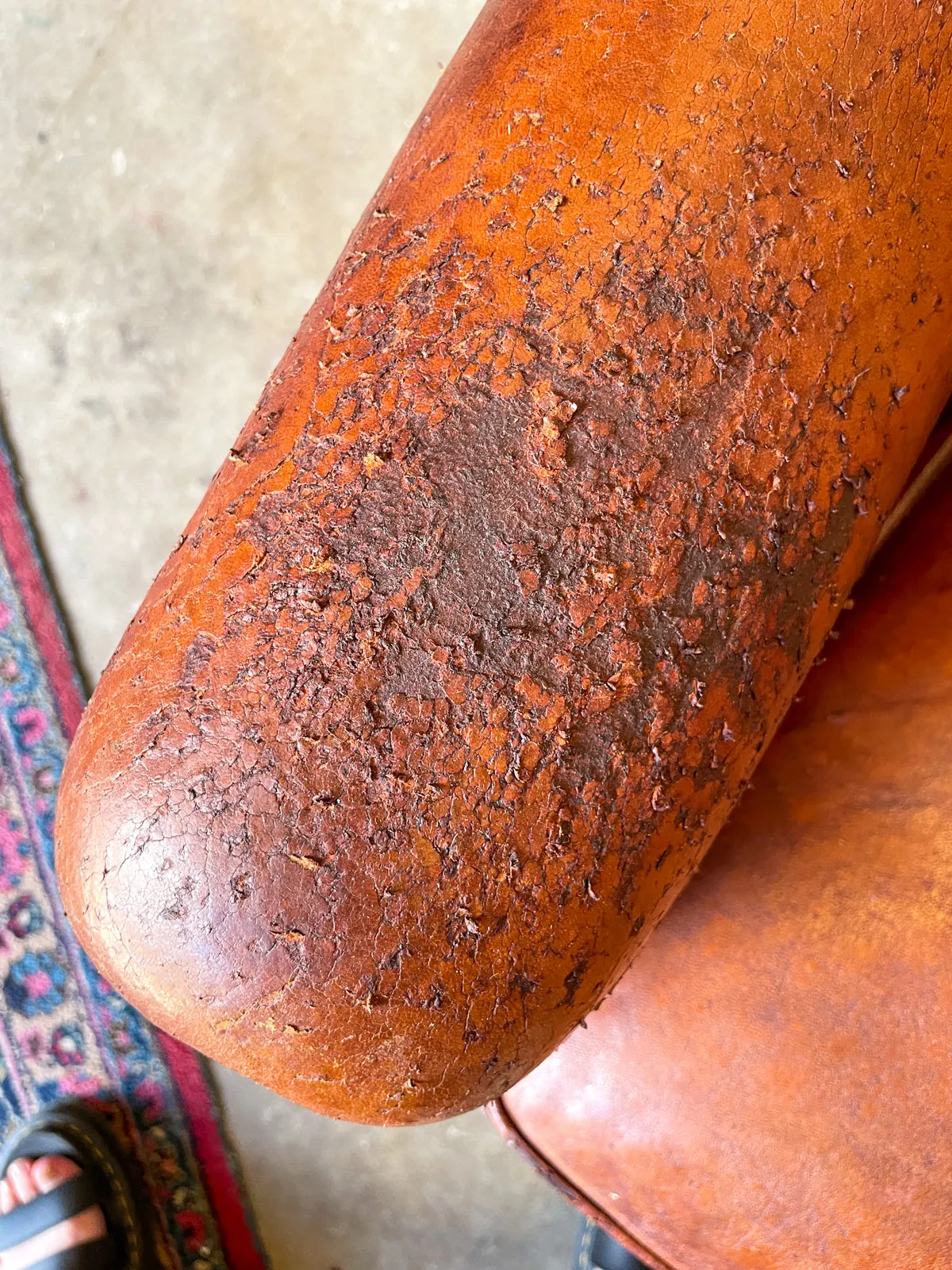 Vintage European Leather Club Chair with Brass Nailhead Detail