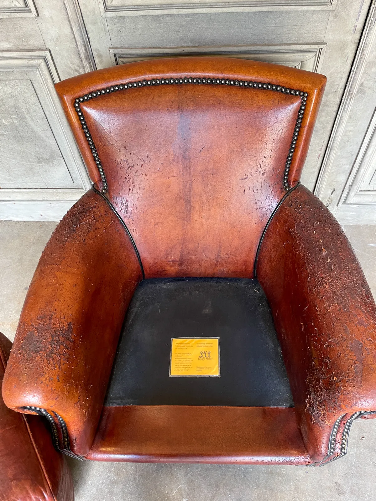 Vintage European Leather Club Chair with Brass Nailhead Detail