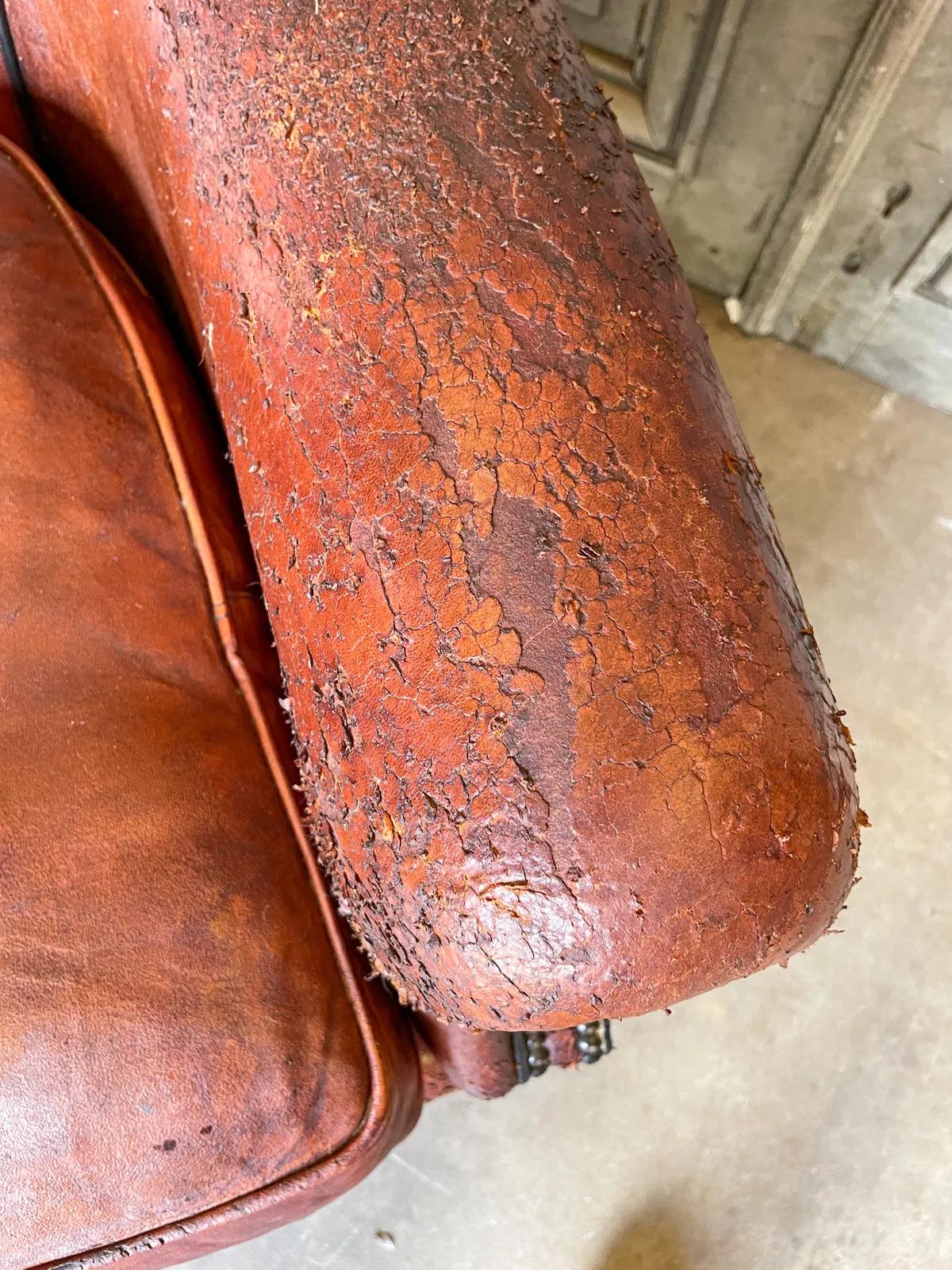 Vintage European Leather Club Chair with Brass Nailhead Detail