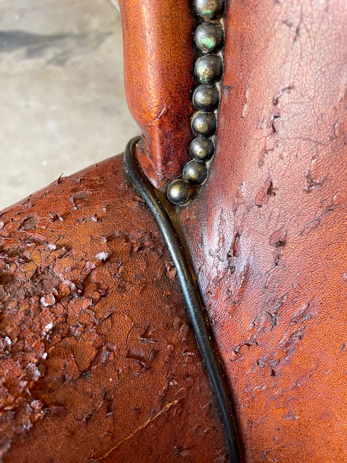 Vintage European Leather Club Chair with Brass Nailhead Detail
