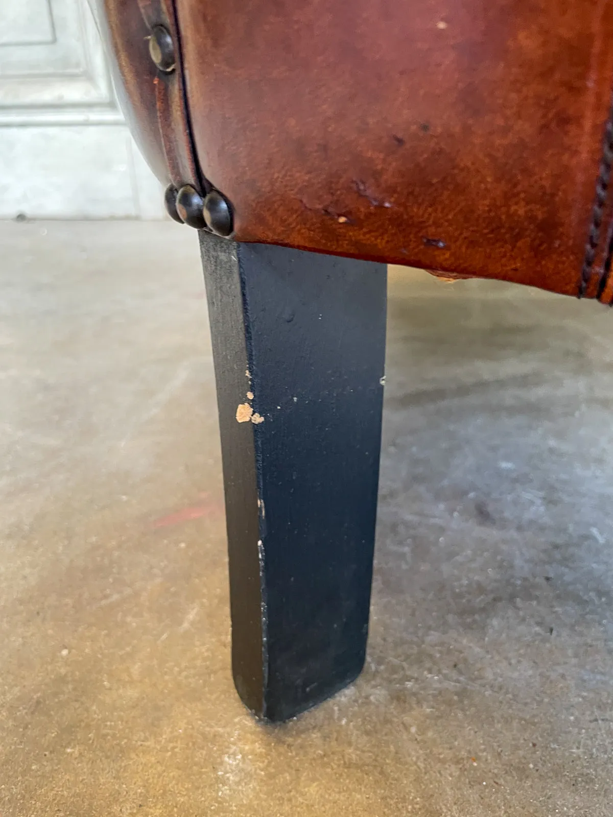 Vintage European Leather Club Chair with Brass Nailhead Detail