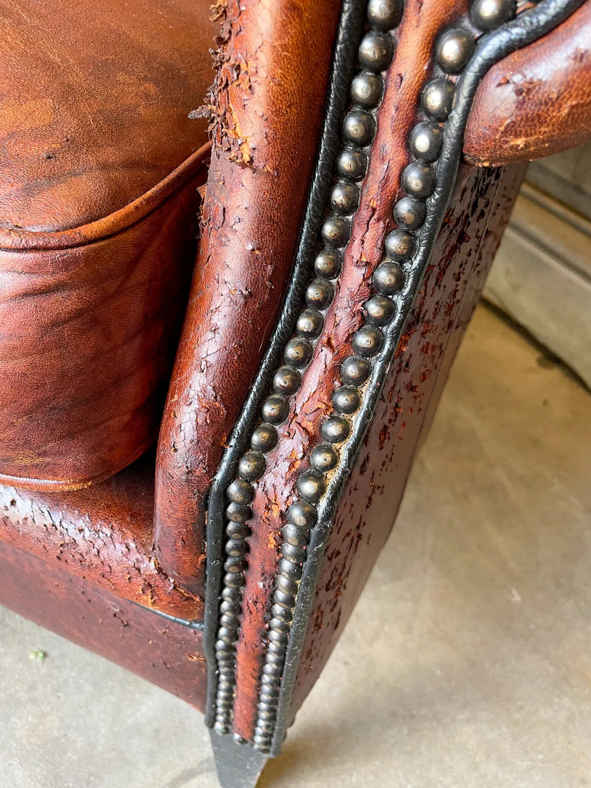 Vintage European Leather Club Chair with Brass Nailhead Detail