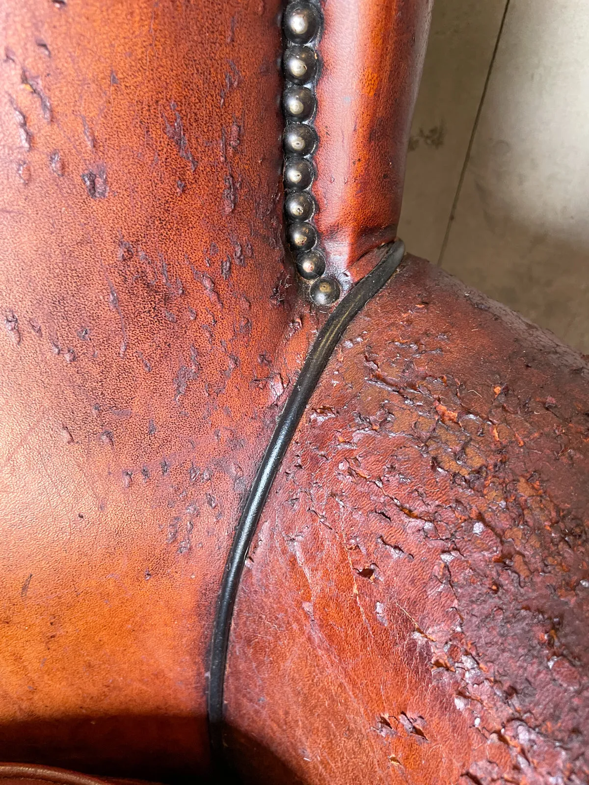 Vintage European Leather Club Chair with Brass Nailhead Detail
