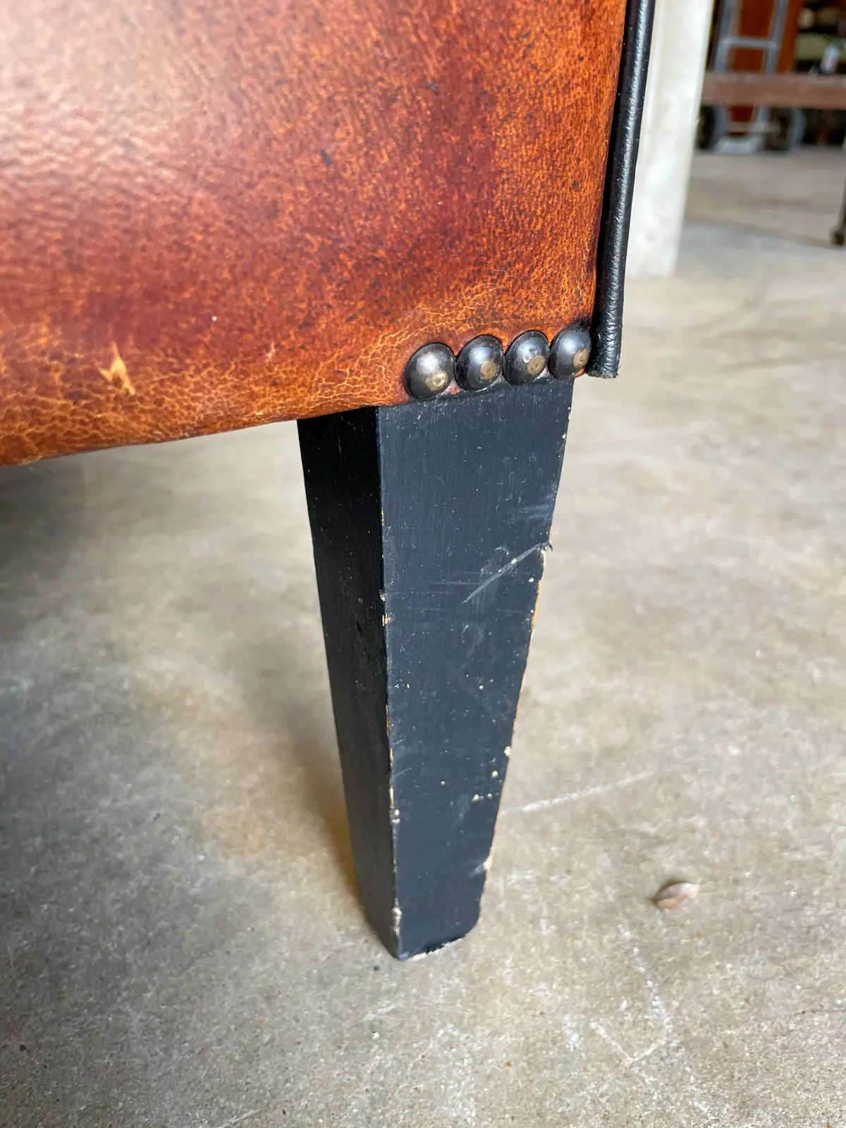 Vintage European Leather Club Chair with Brass Nailhead Detail