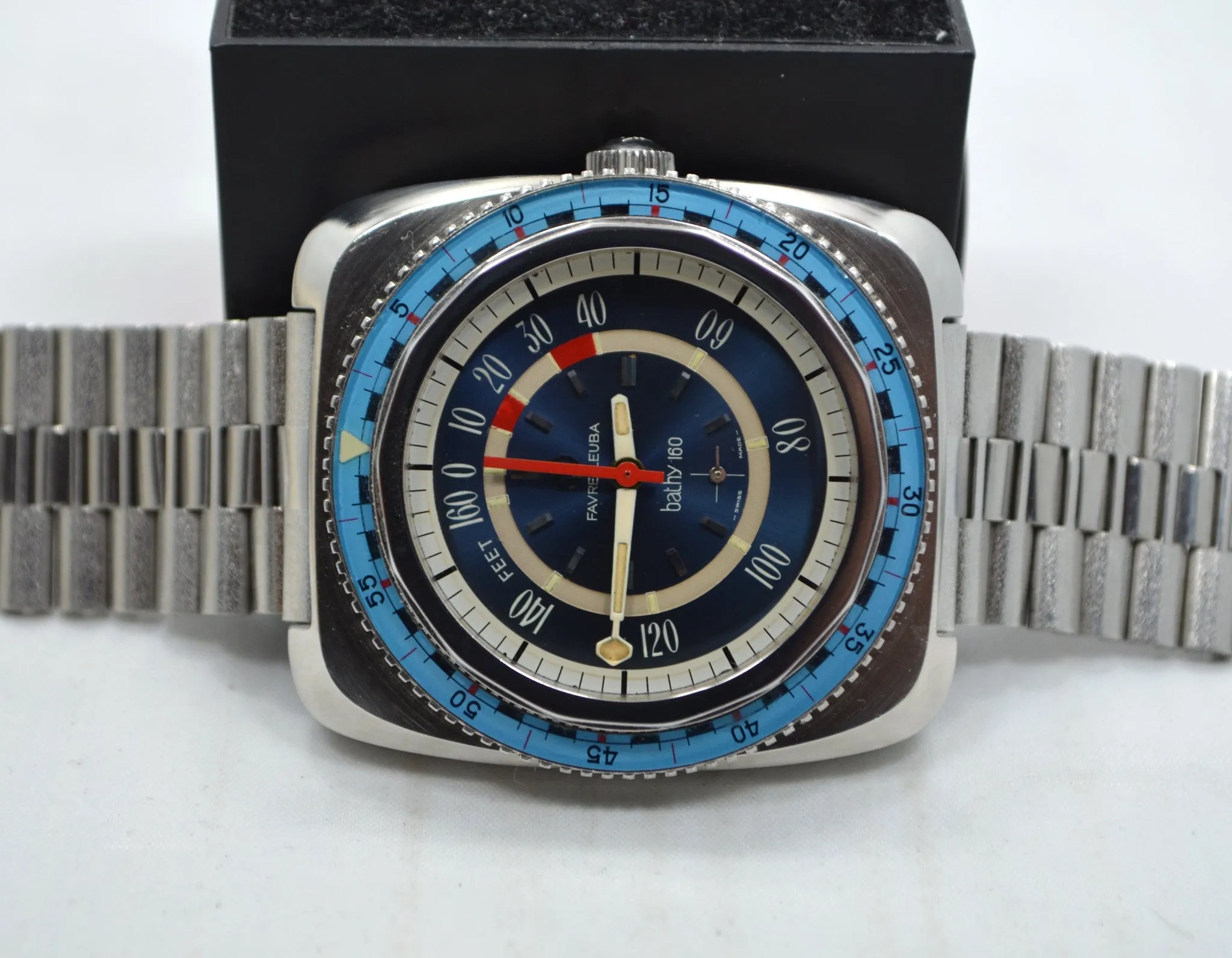 Vintage Favre Leuba Bathy 160 Divers 53253 Blue Steel Wristwatch