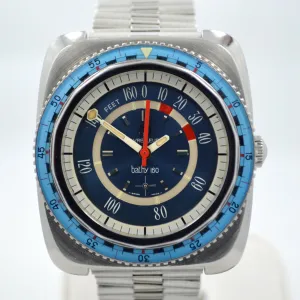 Vintage Favre Leuba Bathy 160 Divers 53253 Blue Steel Wristwatch