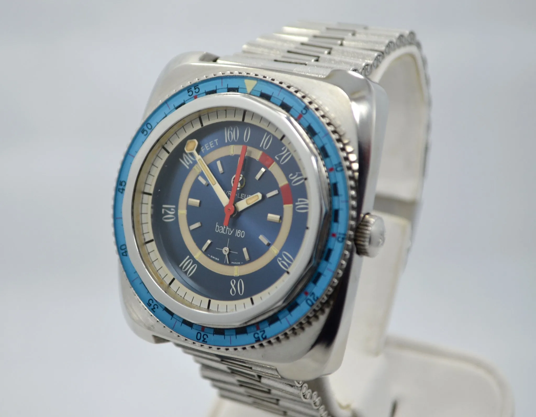 Vintage Favre Leuba Bathy 160 Divers 53253 Blue Steel Wristwatch