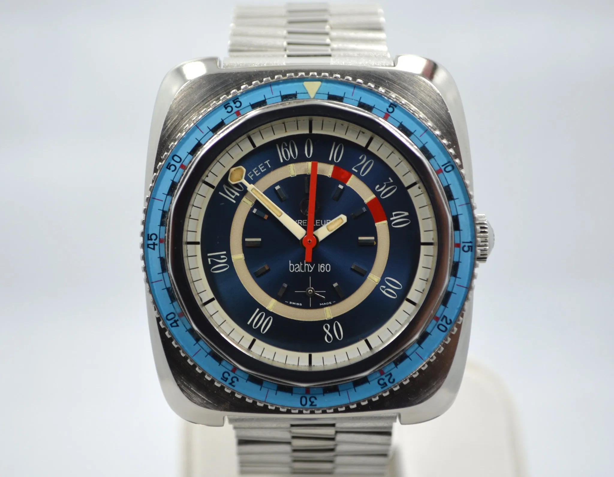 Vintage Favre Leuba Bathy 160 Divers 53253 Blue Steel Wristwatch