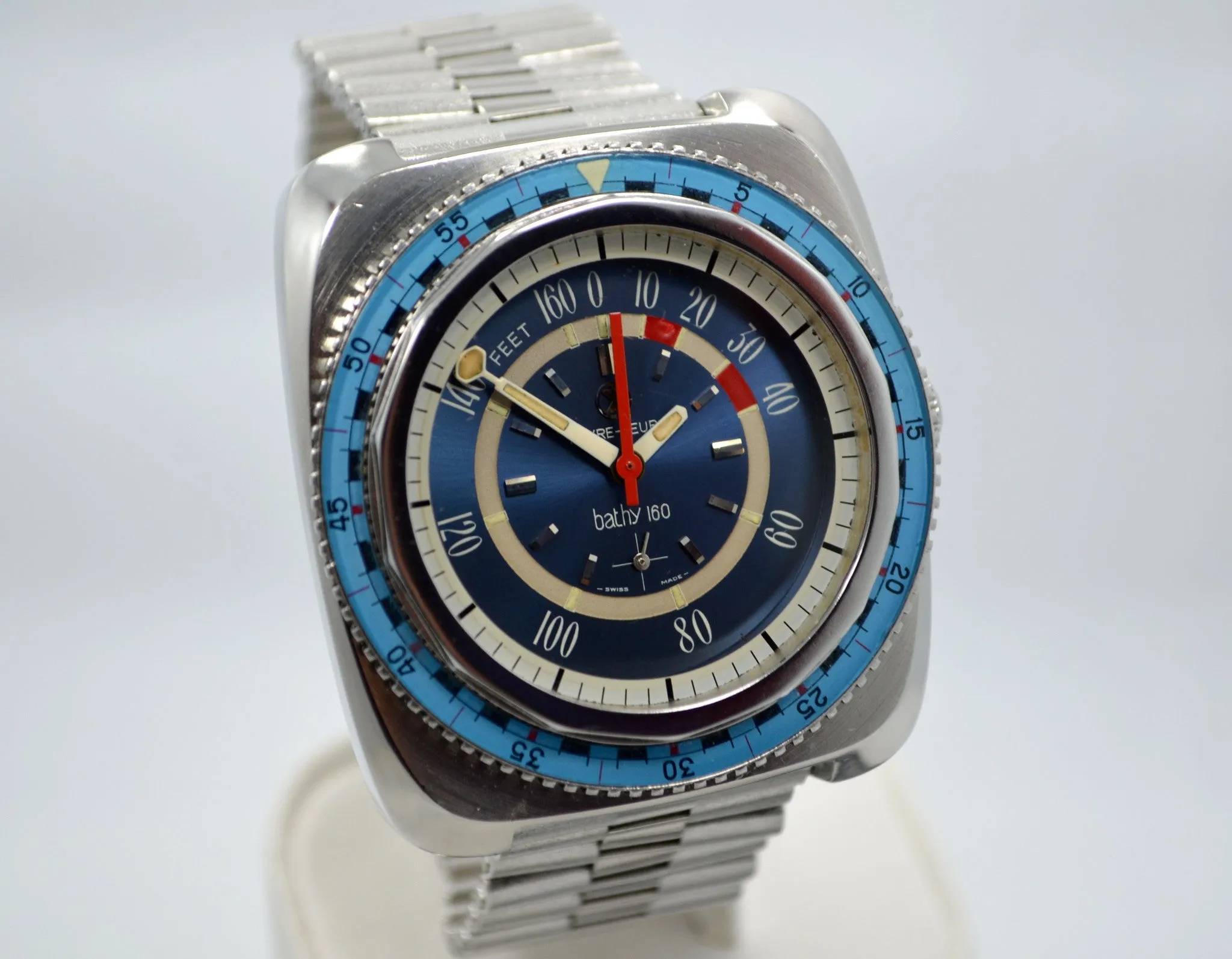 Vintage Favre Leuba Bathy 160 Divers 53253 Blue Steel Wristwatch