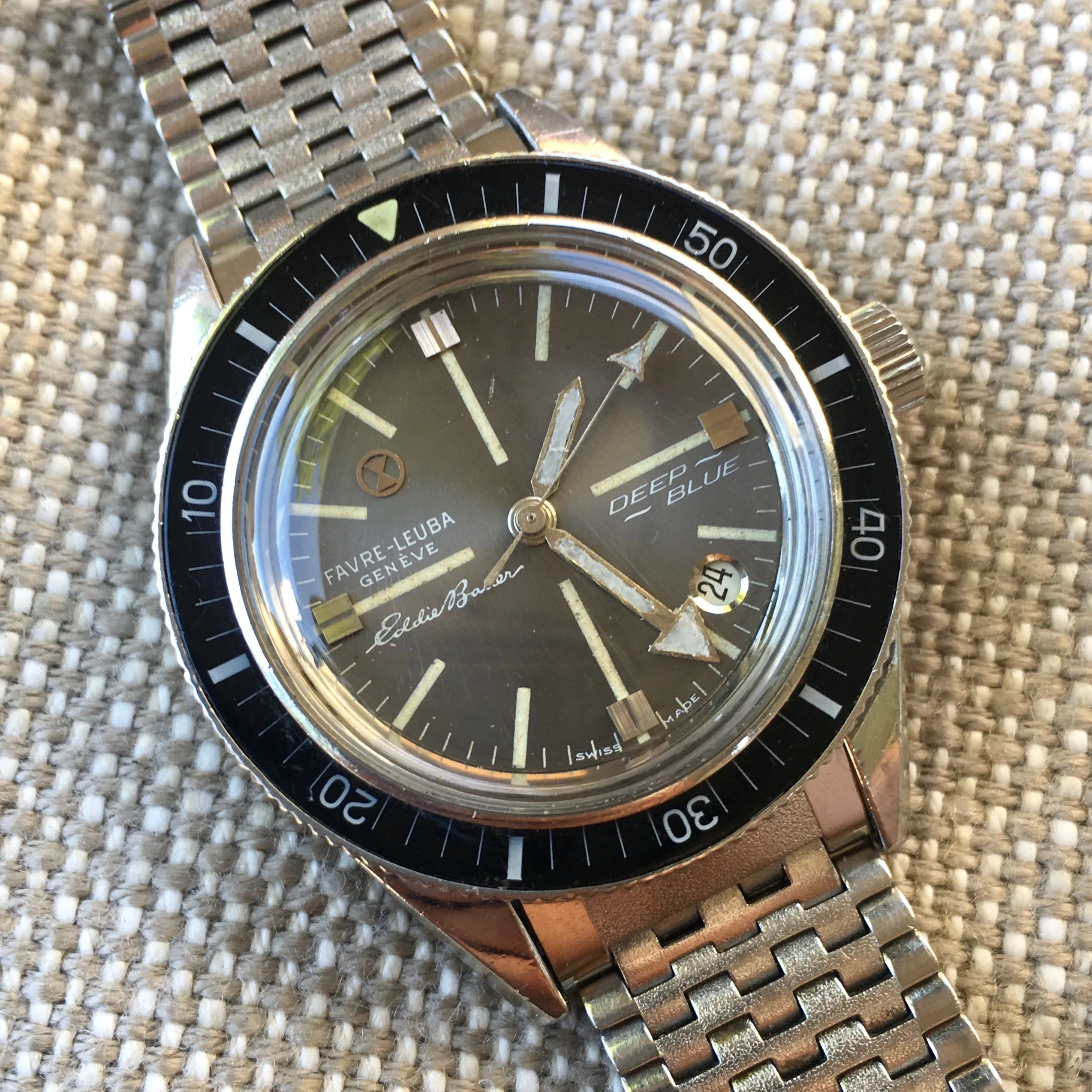 Vintage Favre Leuba Deep Blue 59603 Eddie Bauer Automatic Divers Wristwatch