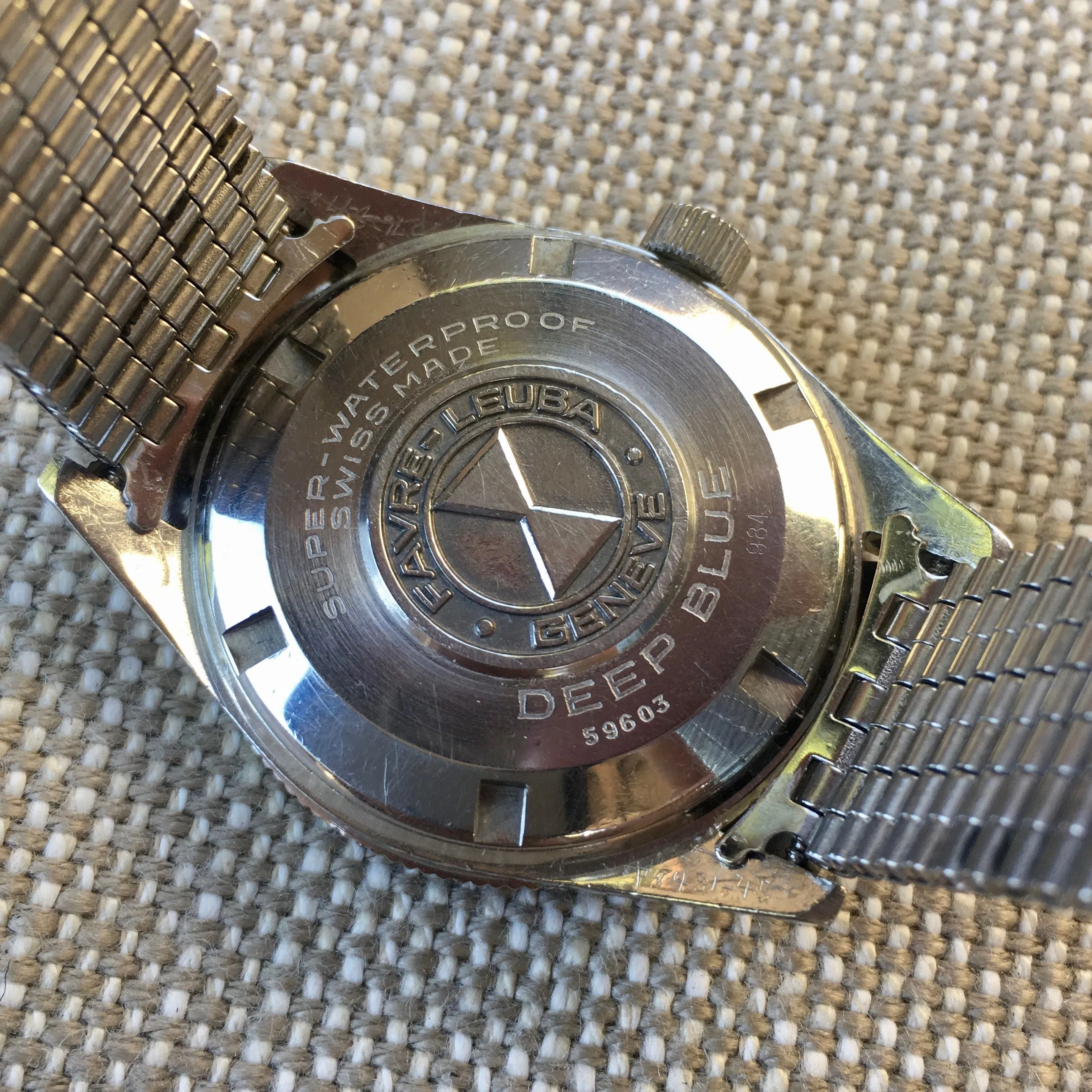 Vintage Favre Leuba Deep Blue 59603 Eddie Bauer Automatic Divers Wristwatch
