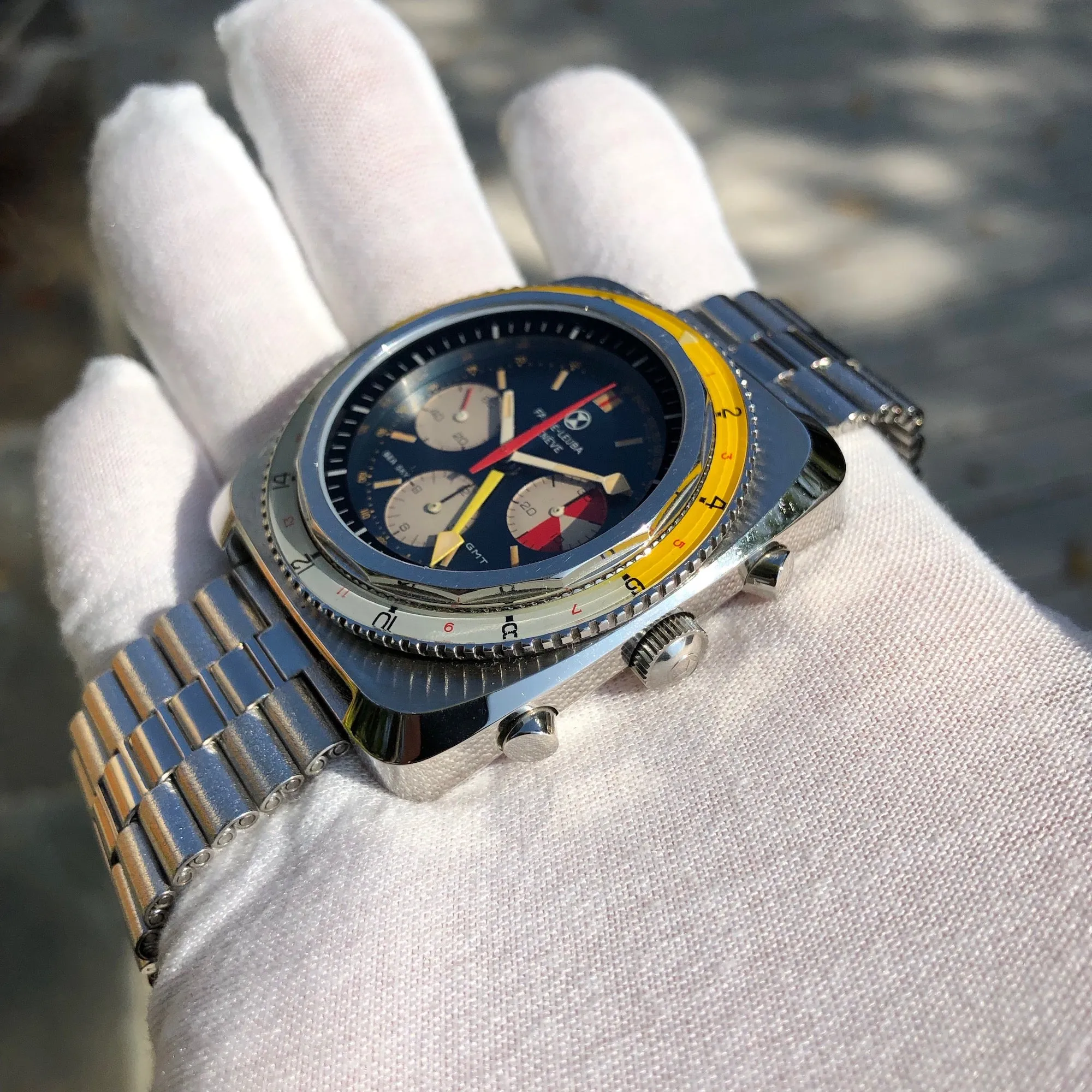 Vintage Favre Leuba Sea Sky GMT 33053 Valjoux 724 Chronograph Wristwatch