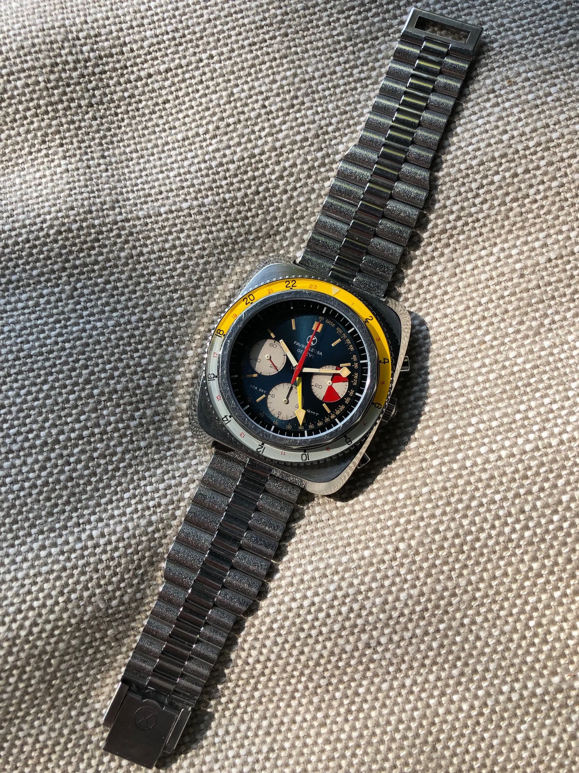 Vintage Favre Leuba Sea Sky GMT 33053 Valjoux 724 Chronograph Wristwatch