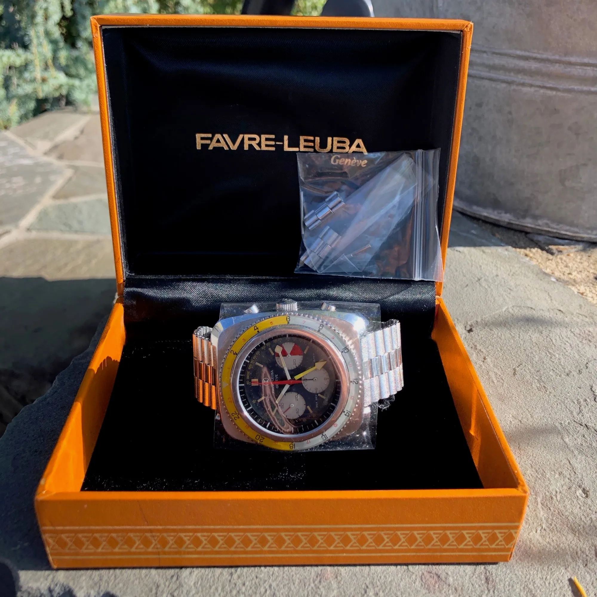 Vintage Favre Leuba Sea Sky GMT 33053 Valjoux 724 Chronograph Wristwatch