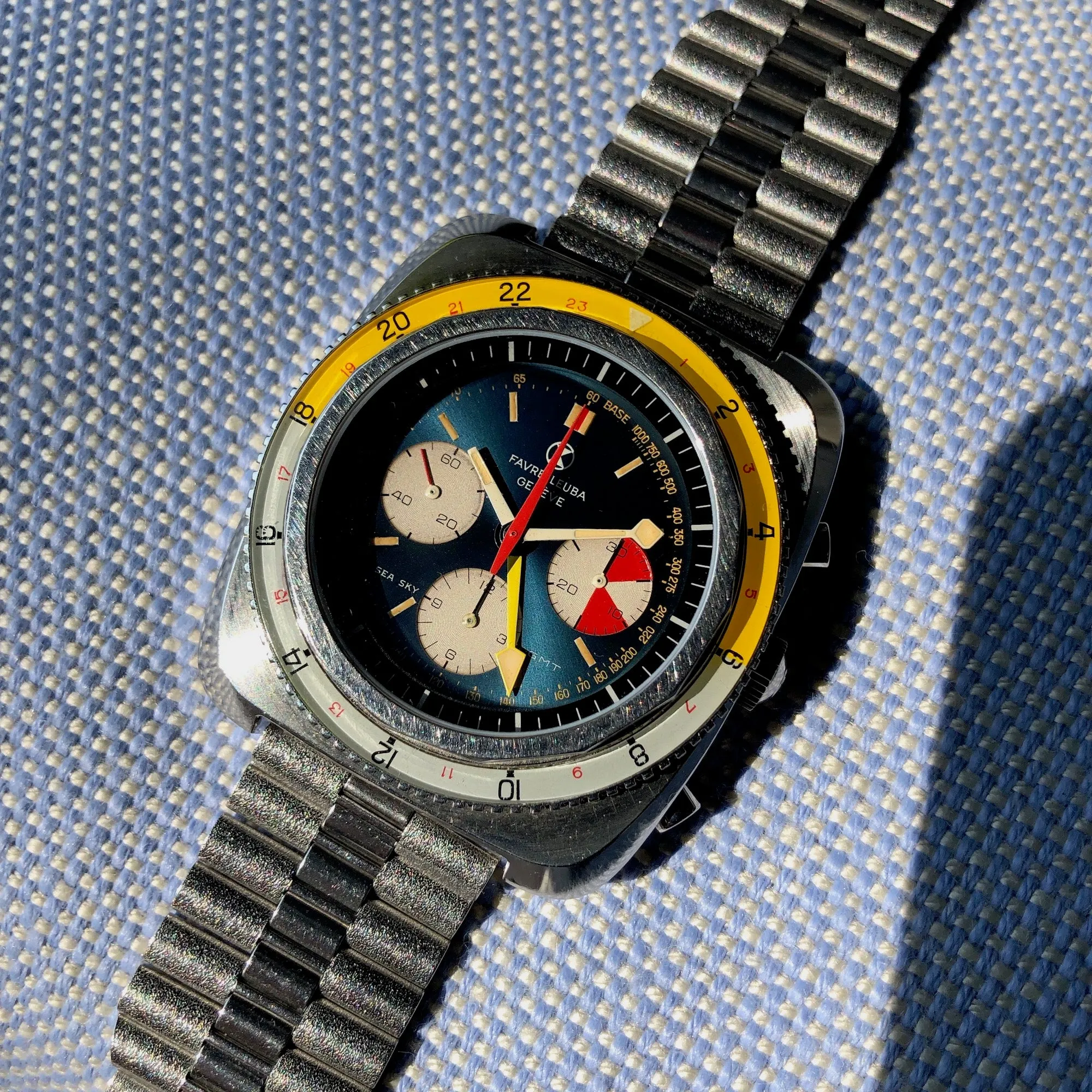 Vintage Favre Leuba Sea Sky GMT 33053 Valjoux 724 Chronograph Wristwatch