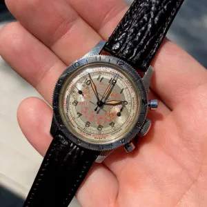 Vintage Gallet Flying Officer Clamshell Chronograph Stainless Steel 1st Gen Wristwatch
