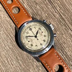 Vintage Gallet Flying Officer Clamshell Chronograph Stainless Steel Wristwatch