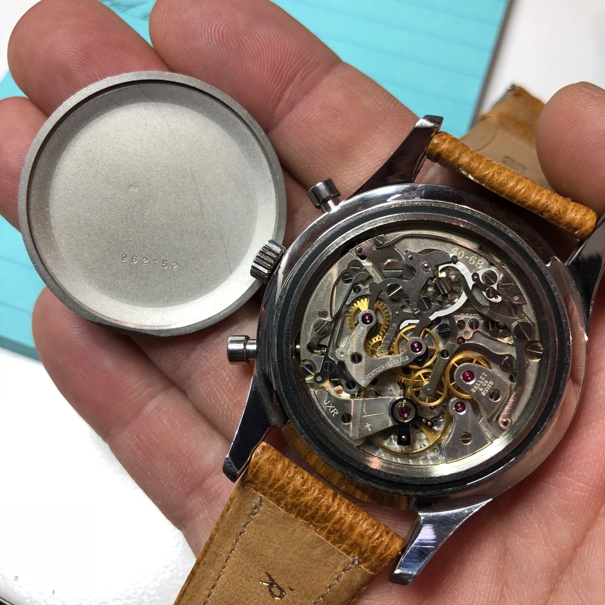 Vintage Gallet MultiChron Racine Excel-O-Graph Steel Chronograph EP 40.68 Wristwatch