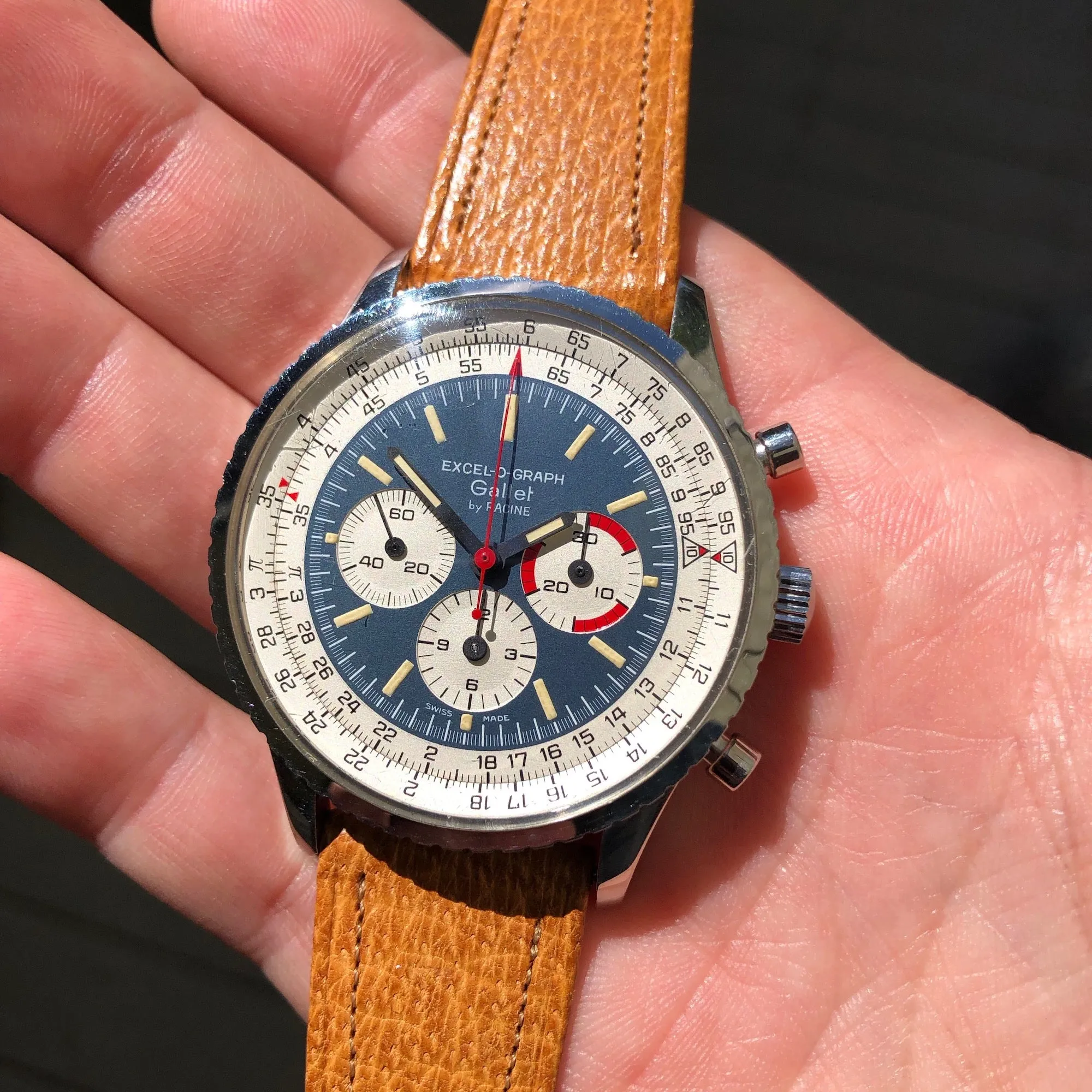 Vintage Gallet MultiChron Racine Excel-O-Graph Steel Chronograph EP 40.68 Wristwatch