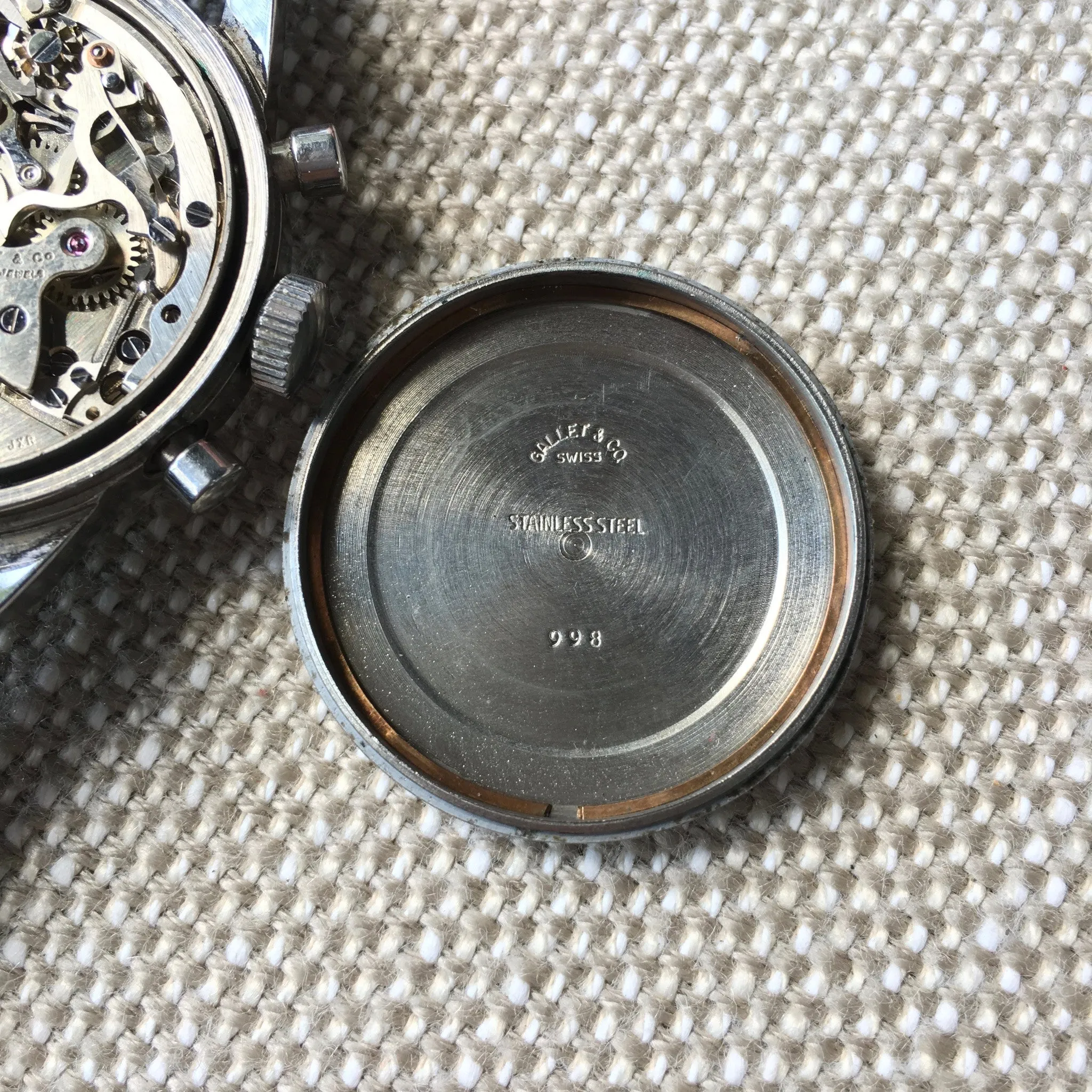 Vintage Gallet Steel Triple Date Chronograph 998 Valjoux 723 Manual Wind Wristwatch