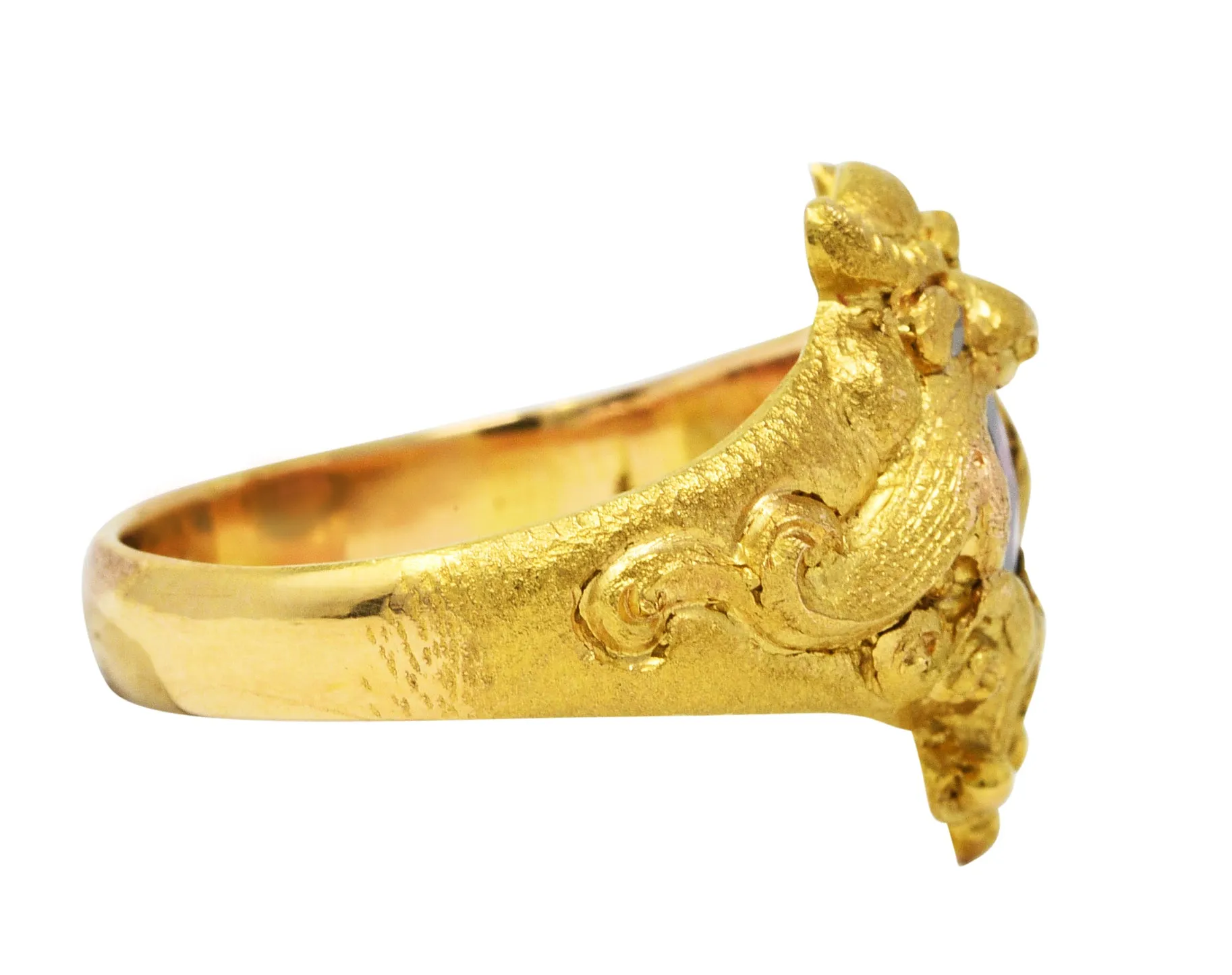 Vintage Garnet Diamond 18 Karat Gold Unisex Gargoyle Ring