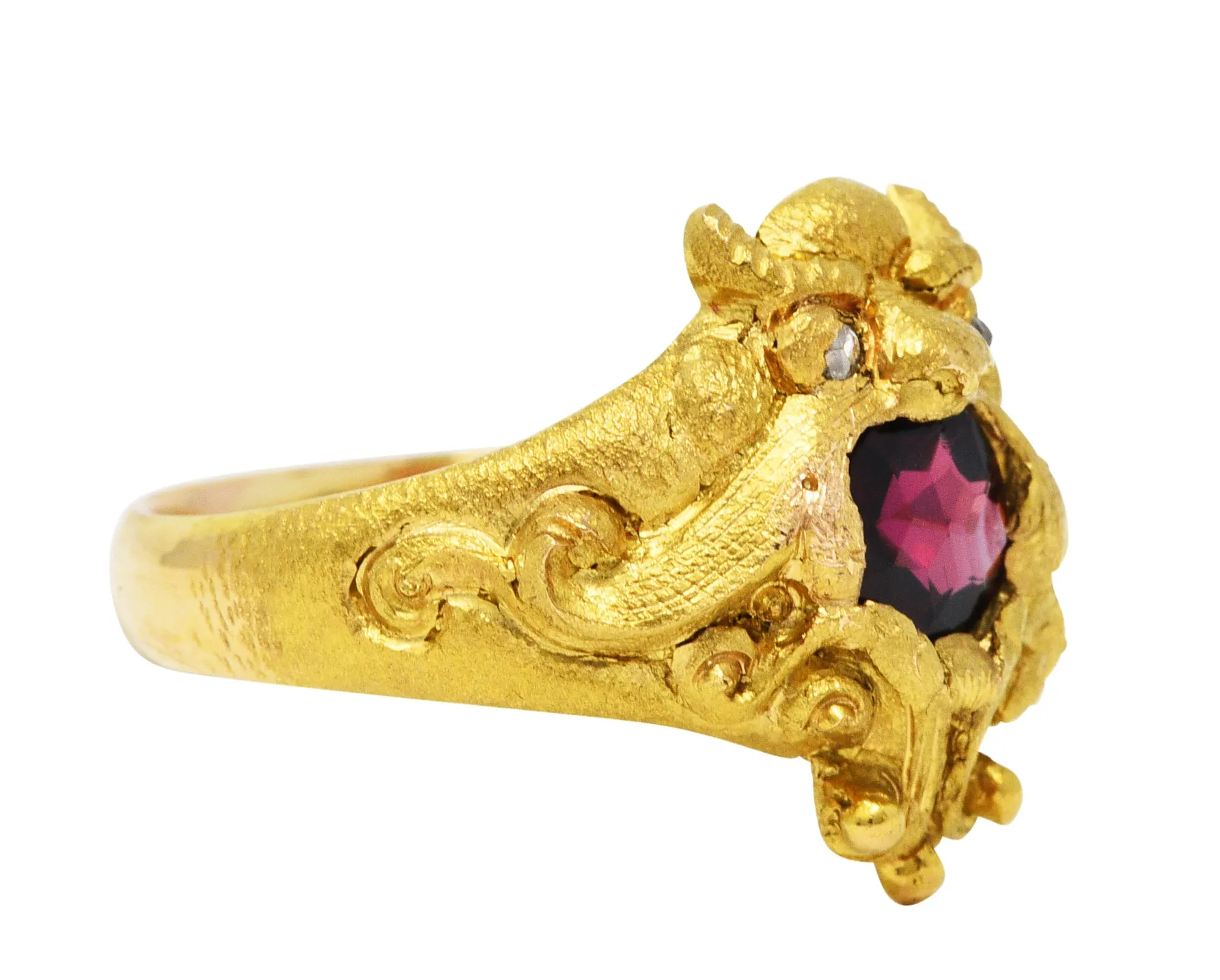 Vintage Garnet Diamond 18 Karat Gold Unisex Gargoyle Ring
