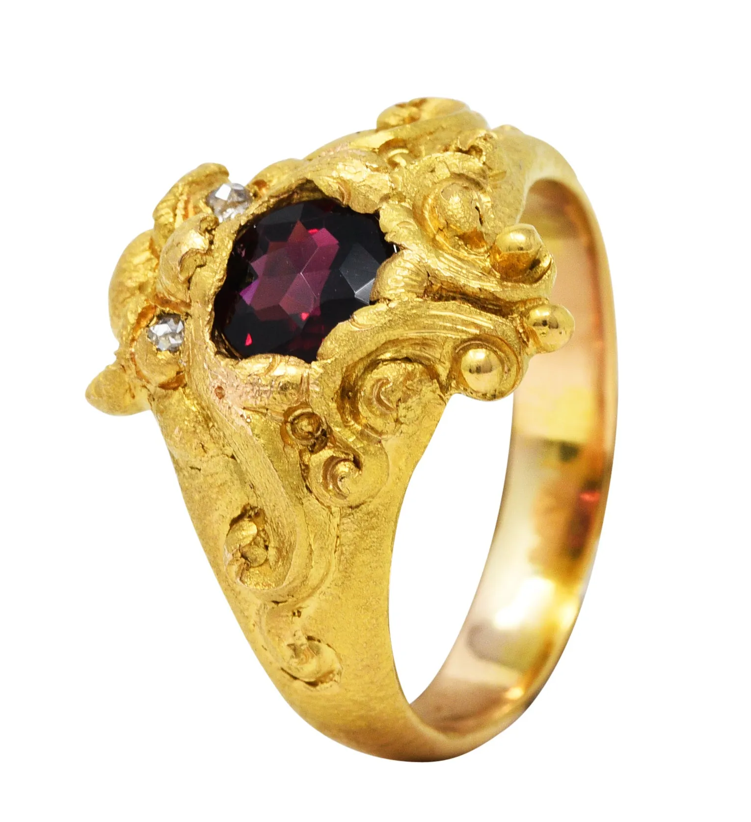 Vintage Garnet Diamond 18 Karat Gold Unisex Gargoyle Ring