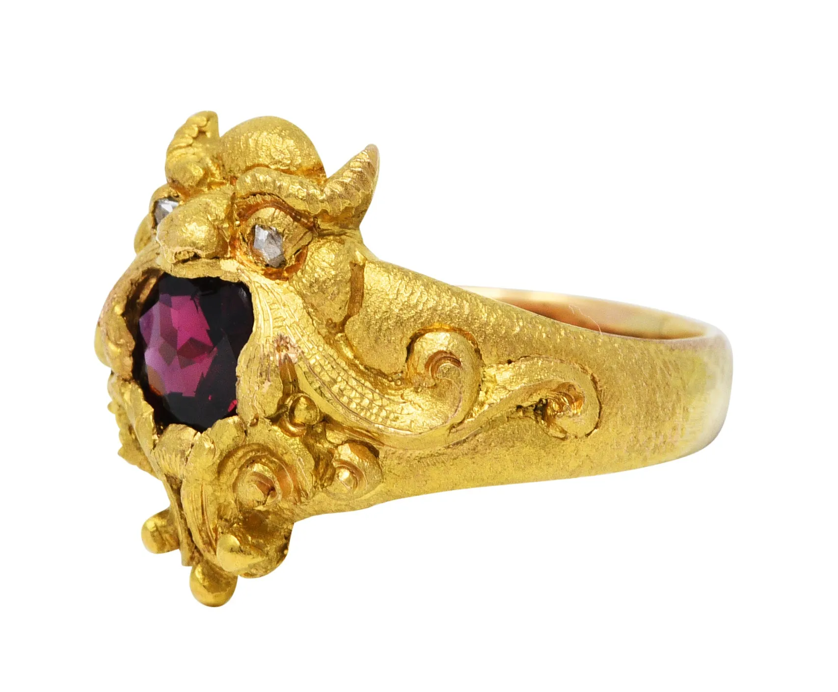 Vintage Garnet Diamond 18 Karat Gold Unisex Gargoyle Ring