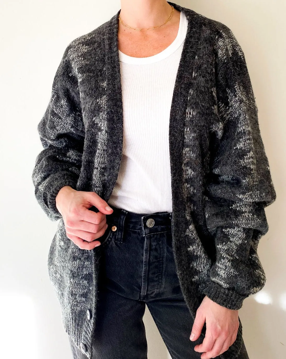 Vintage Grey Argyle Cardigan