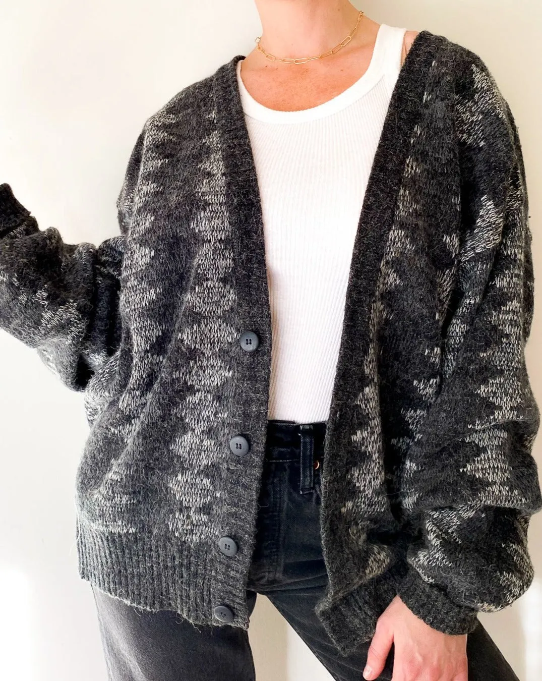 Vintage Grey Argyle Cardigan