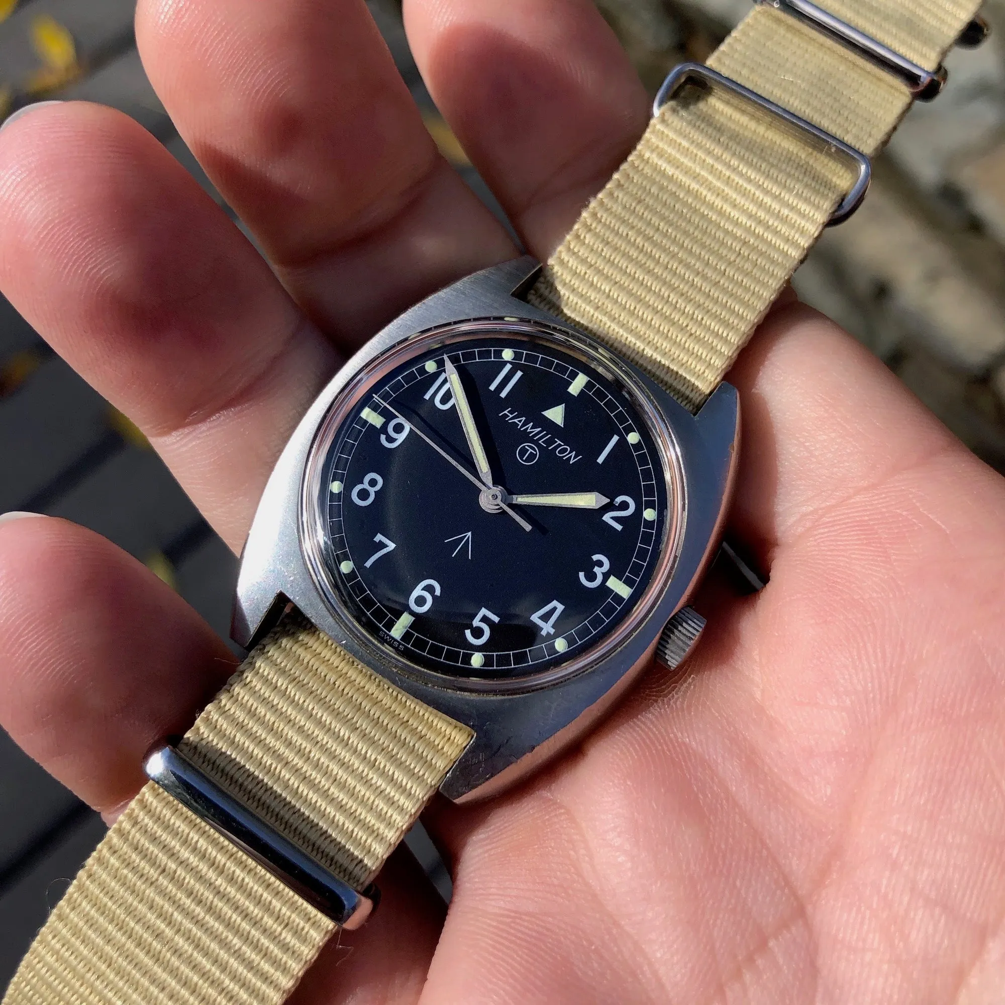 Vintage Hamilton W10 Military Steel Caliber 2750 Manual Wind Wristwatch Circa 1973