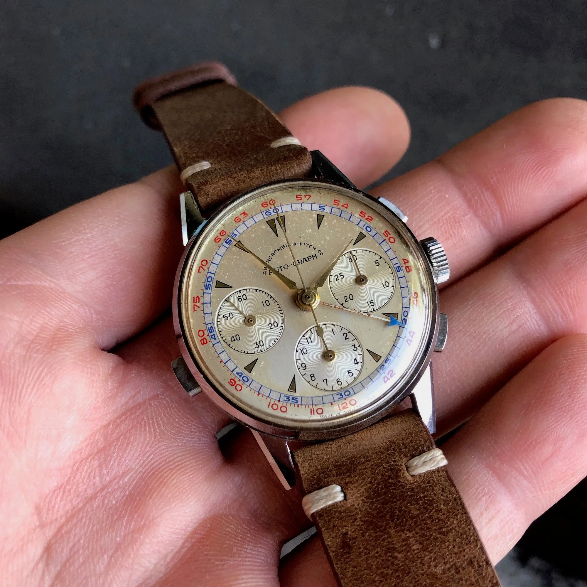 Vintage Heuer Abercrombie Fitch Co Auto Graph Valjoux 72 Chronograph Steel Wristwatch