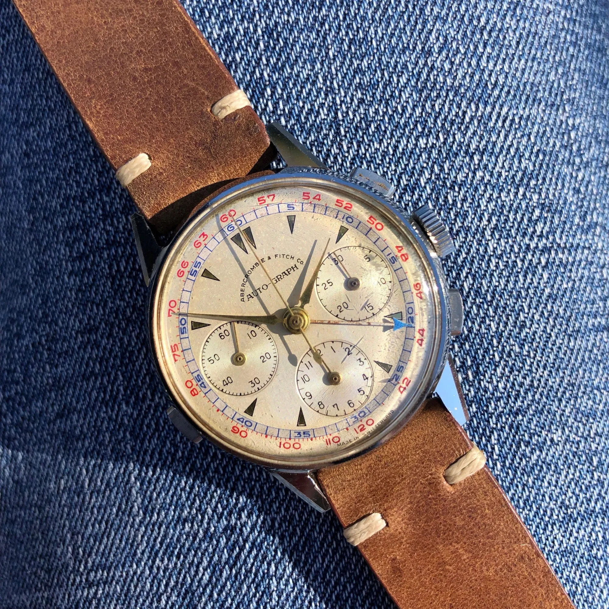 Vintage Heuer Abercrombie Fitch Co Auto Graph Valjoux 72 Chronograph Steel Wristwatch