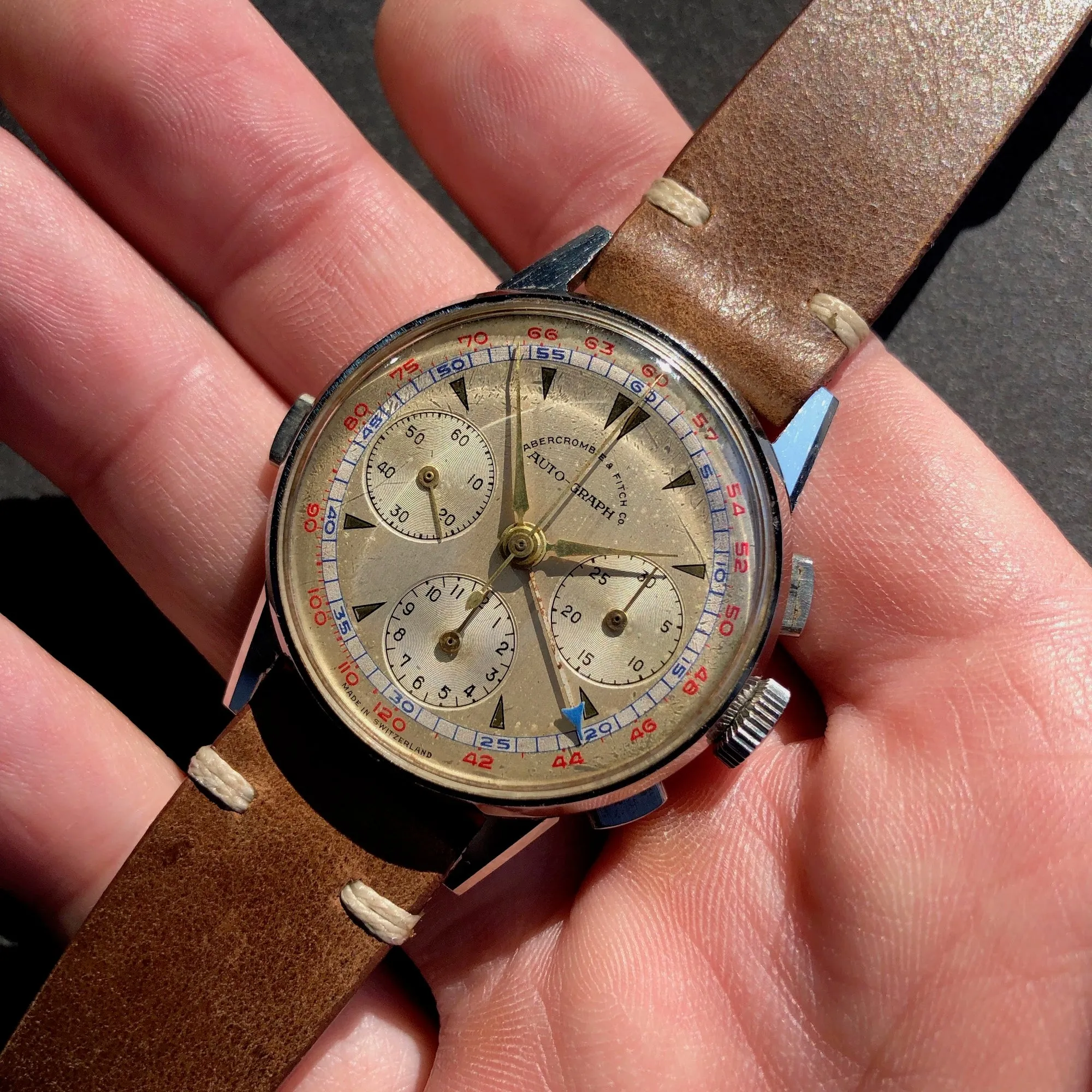 Vintage Heuer Abercrombie Fitch Co Auto Graph Valjoux 72 Chronograph Steel Wristwatch