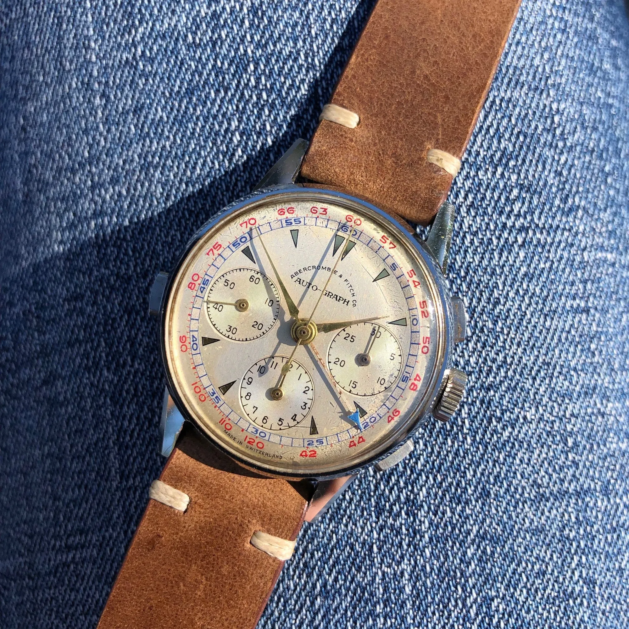 Vintage Heuer Abercrombie Fitch Co Auto Graph Valjoux 72 Chronograph Steel Wristwatch