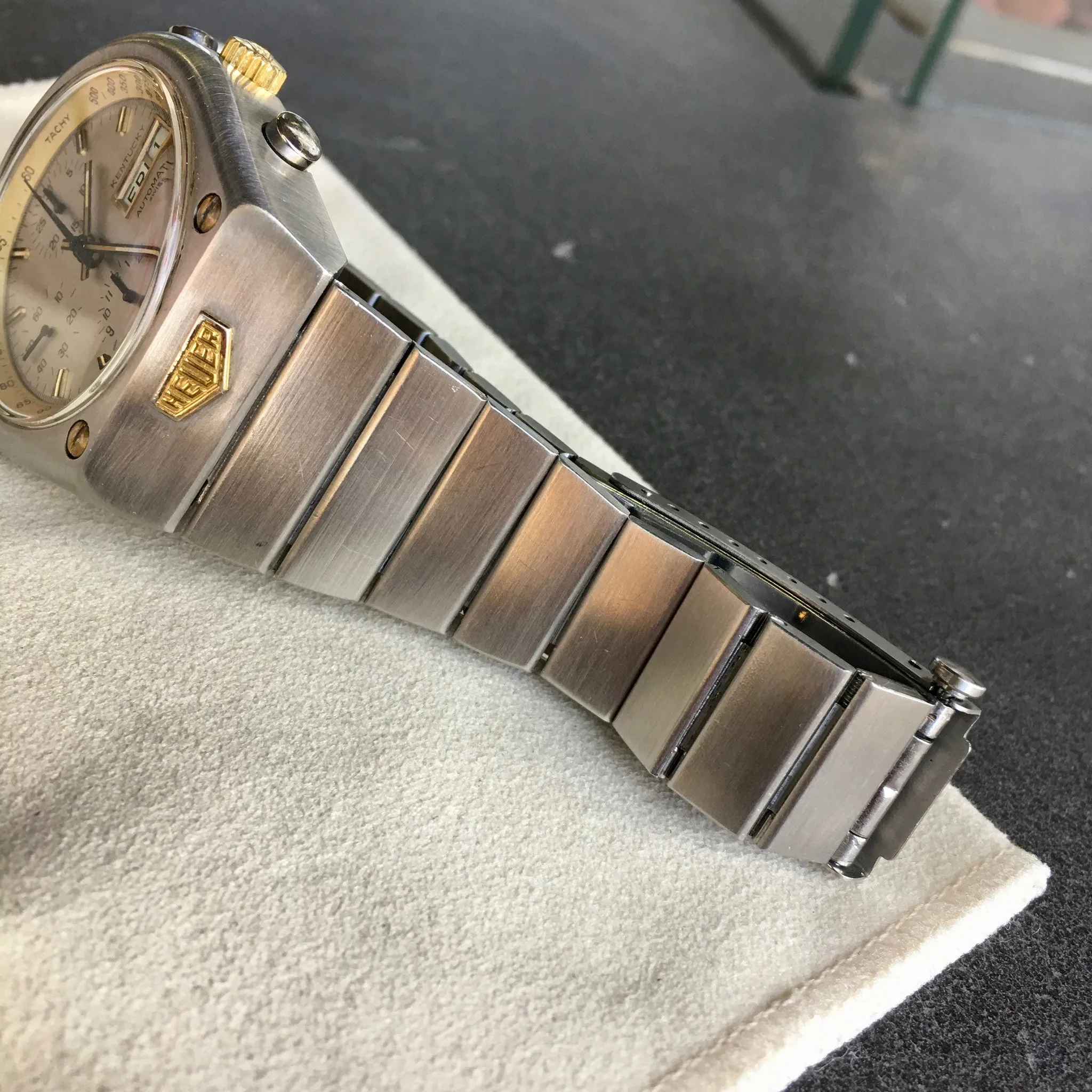Vintage Heuer Kentucky 750.705 Steel Gold Automatic Valjoux 7750 Chronograph Watch